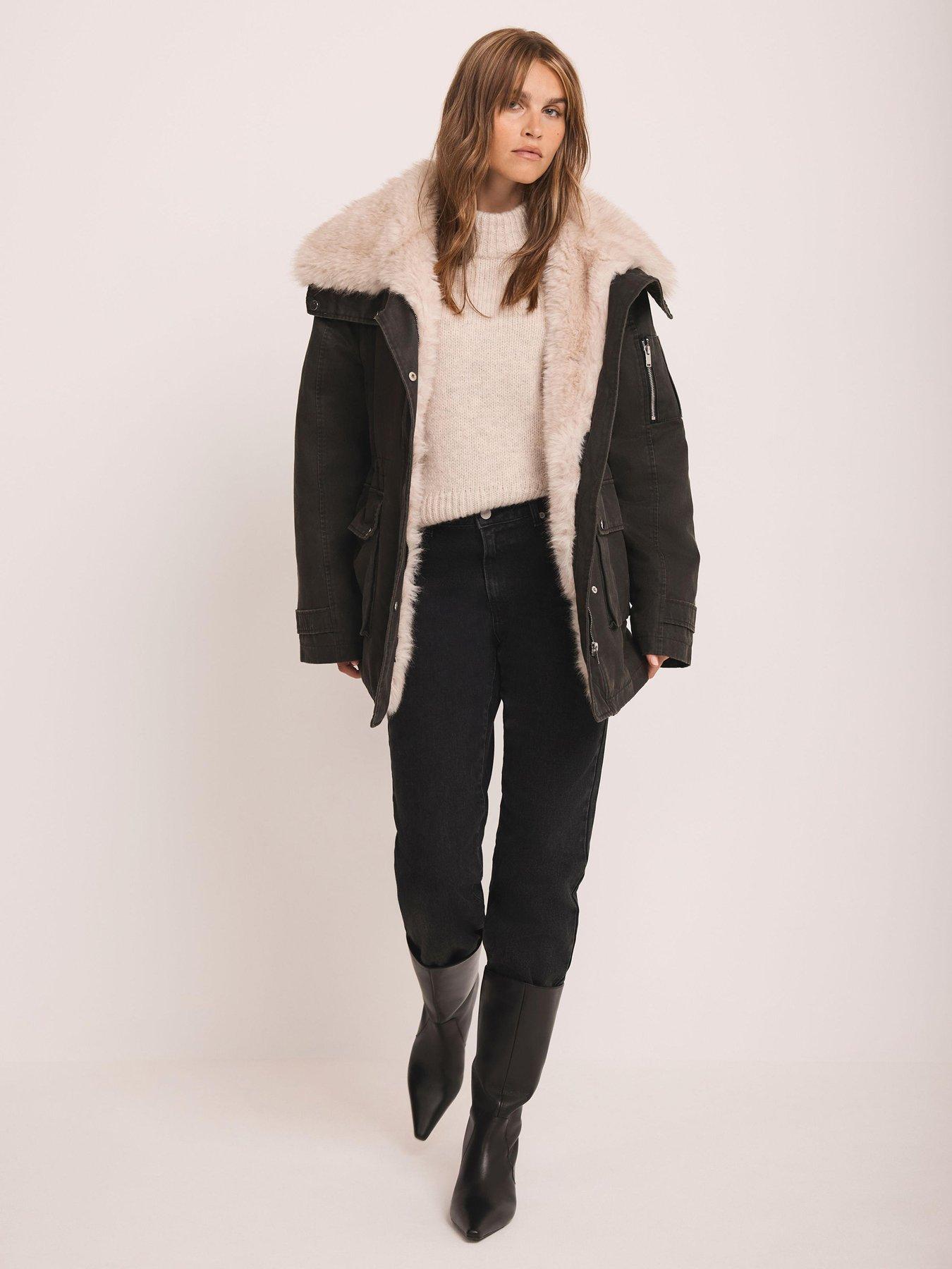  image of mint-velvet-khaki-wax-faux-fur-parka