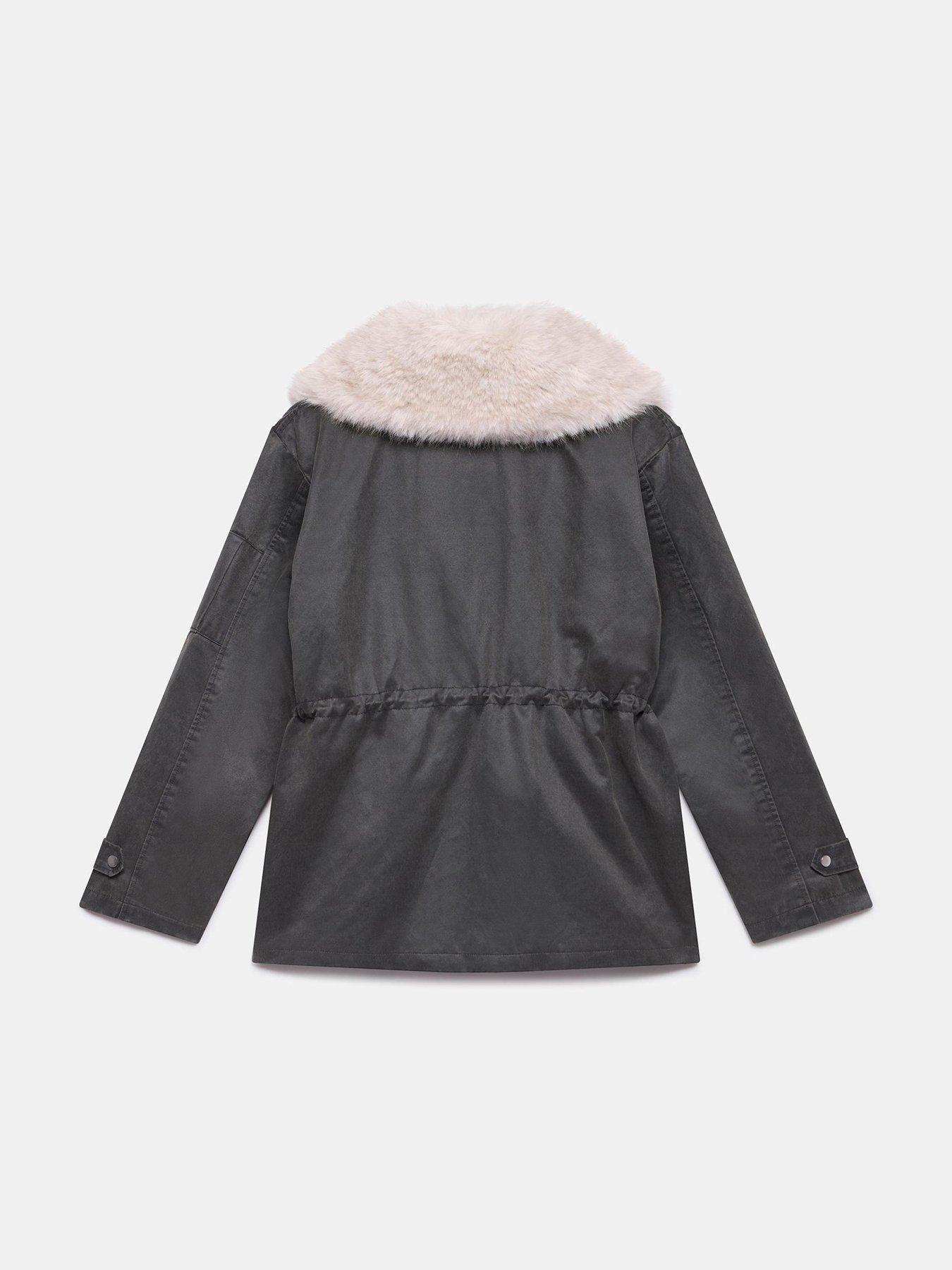  image of mint-velvet-khaki-wax-faux-fur-parka