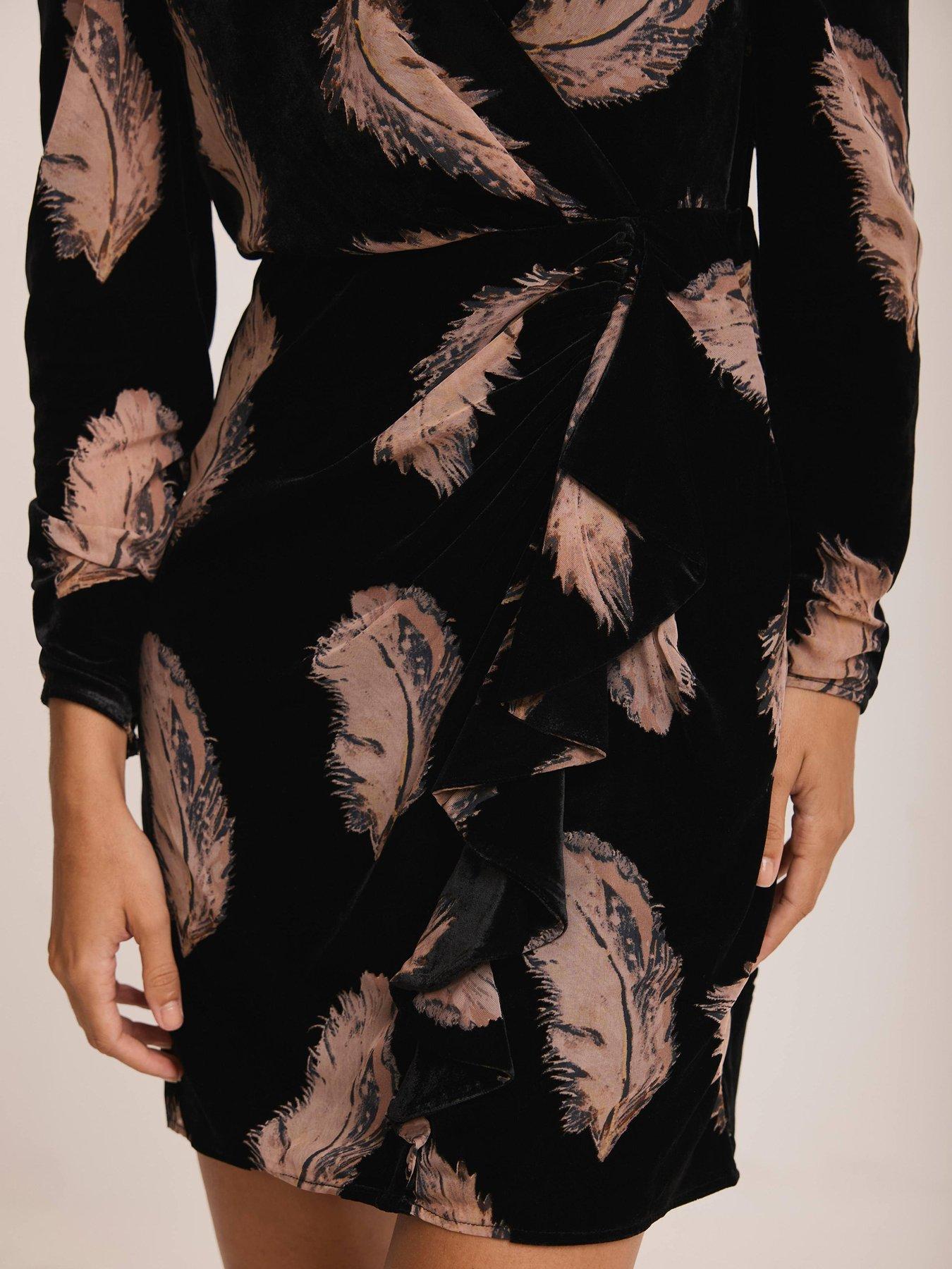  image of mint-velvet-feather-print-dress-black