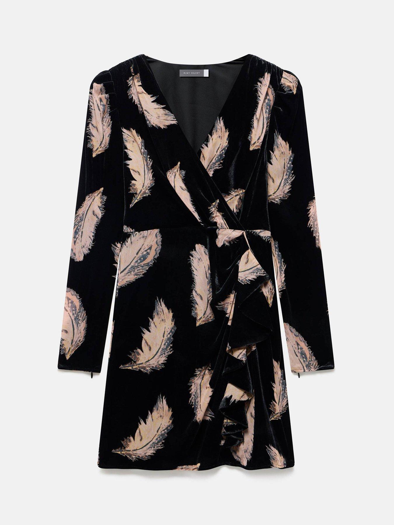  image of mint-velvet-feather-print-dress-black