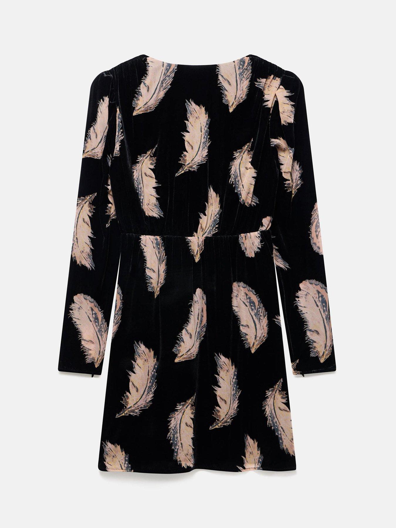  image of mint-velvet-feather-print-dress-black