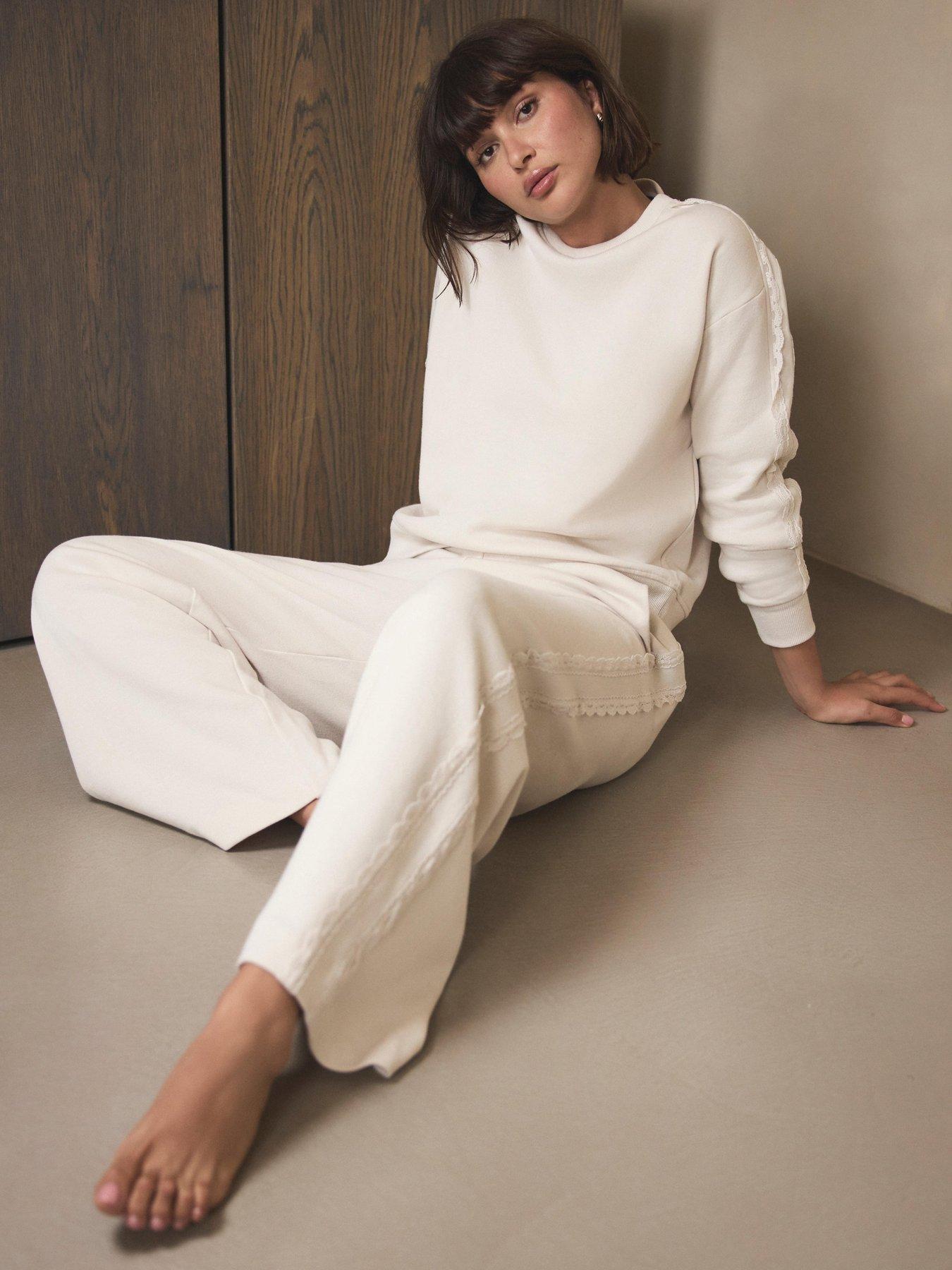  image of mint-velvet-lace-side-stripe-joggers-cream