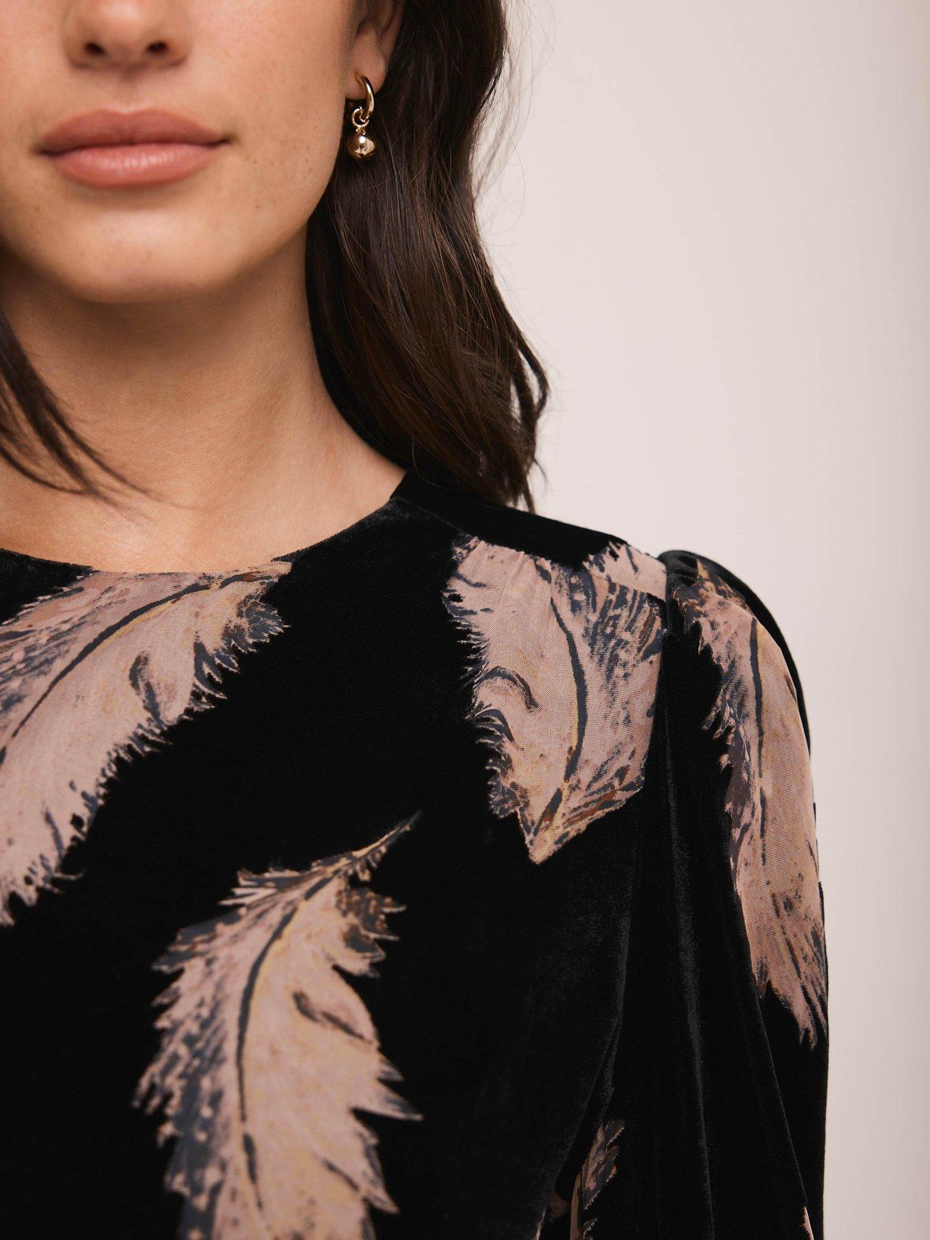  image of mint-velvet-feather-print-top-black