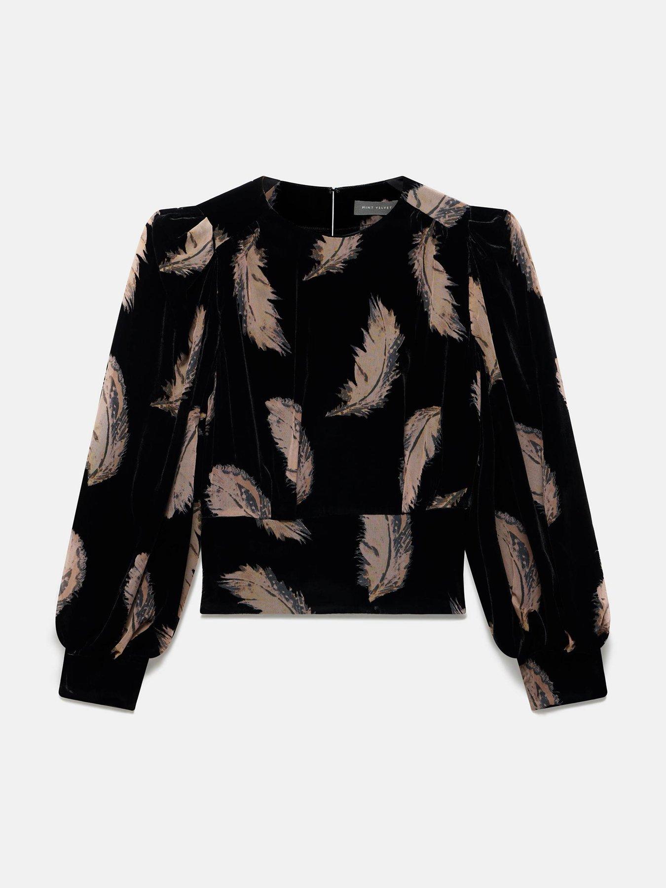  image of mint-velvet-feather-print-top-black
