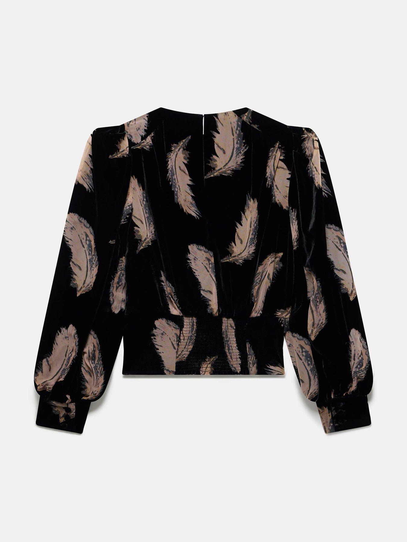  image of mint-velvet-feather-print-top-black