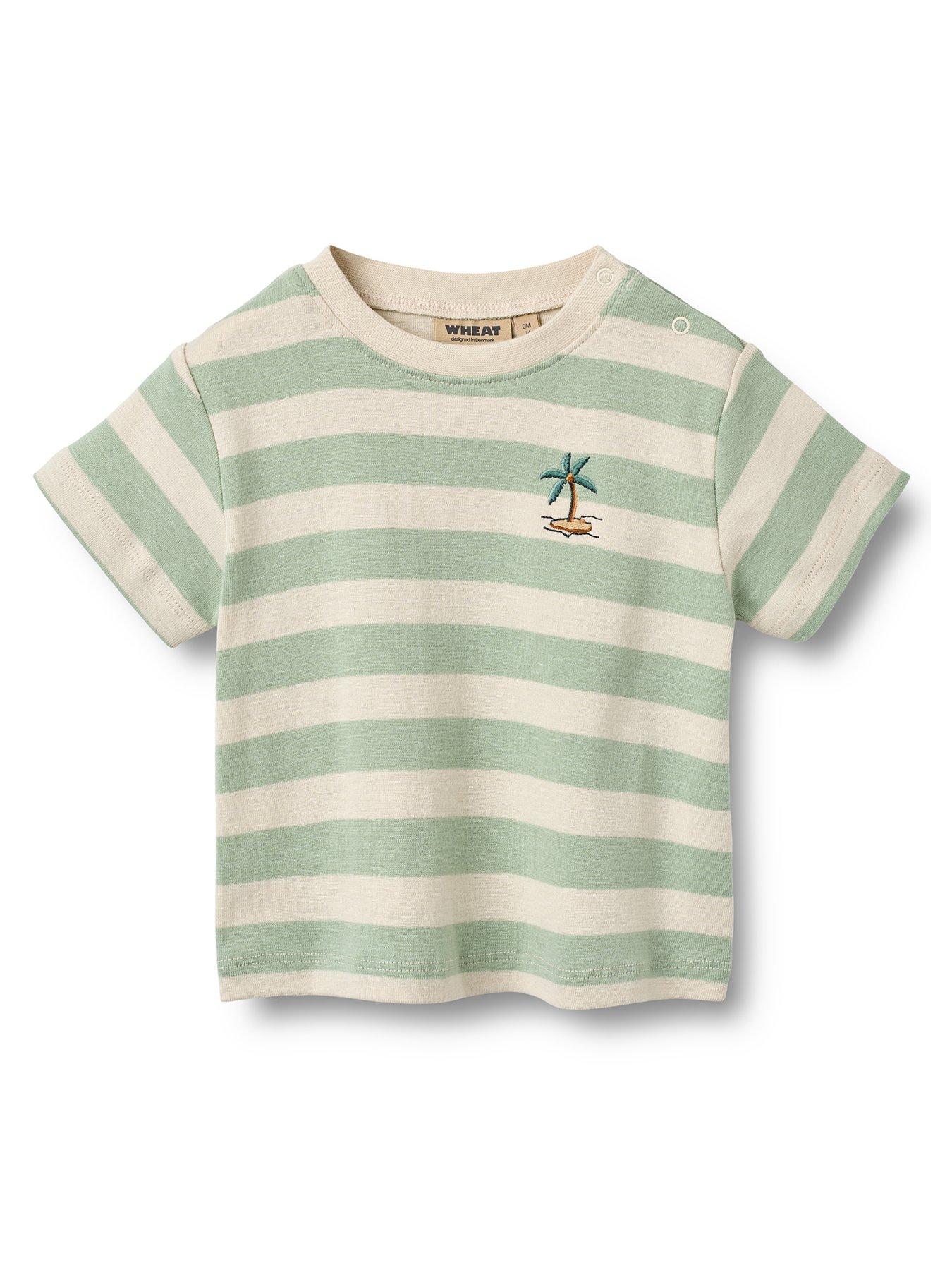 Image 1 of 3 of Wheat Baby Boys Sibling Liam Stripe Short Sleeve Tshirt - Green