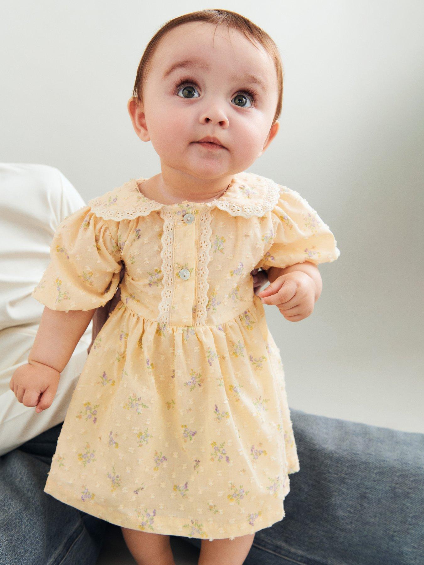 Wheat Baby Girls Adele Short Sleeve Floral Dress - Yellow