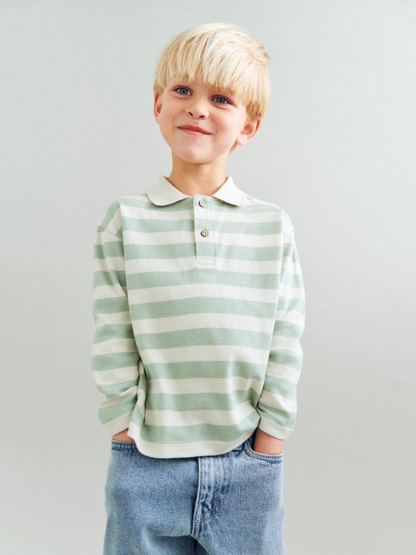 Wheat Boys Fred Stripe Long Sleeve Polo - Green