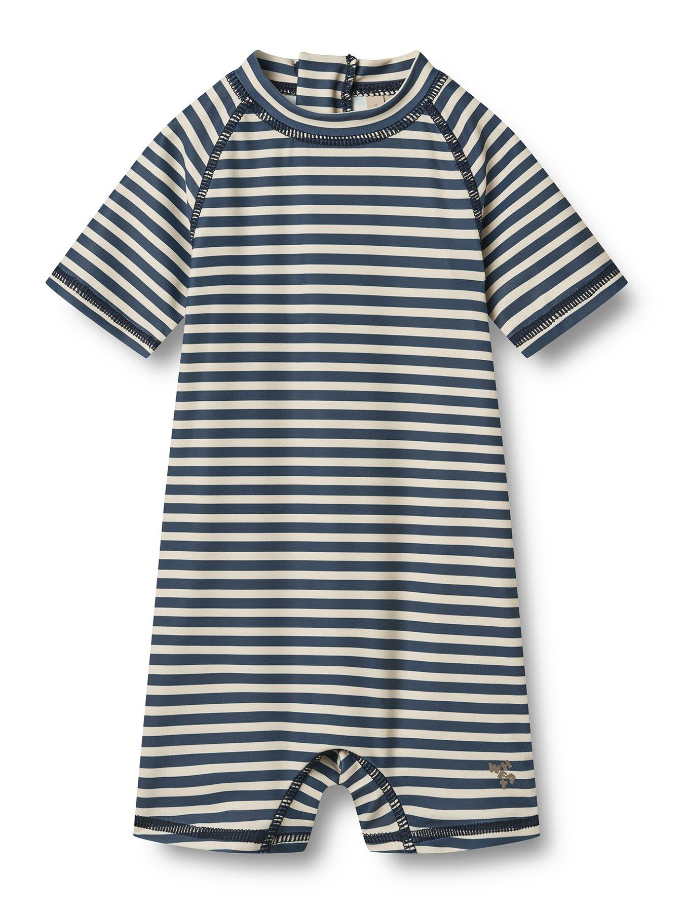 Image 1 of 3 of Wheat Baby Boys Stripe Short Sleeve Rashsuit - Blue