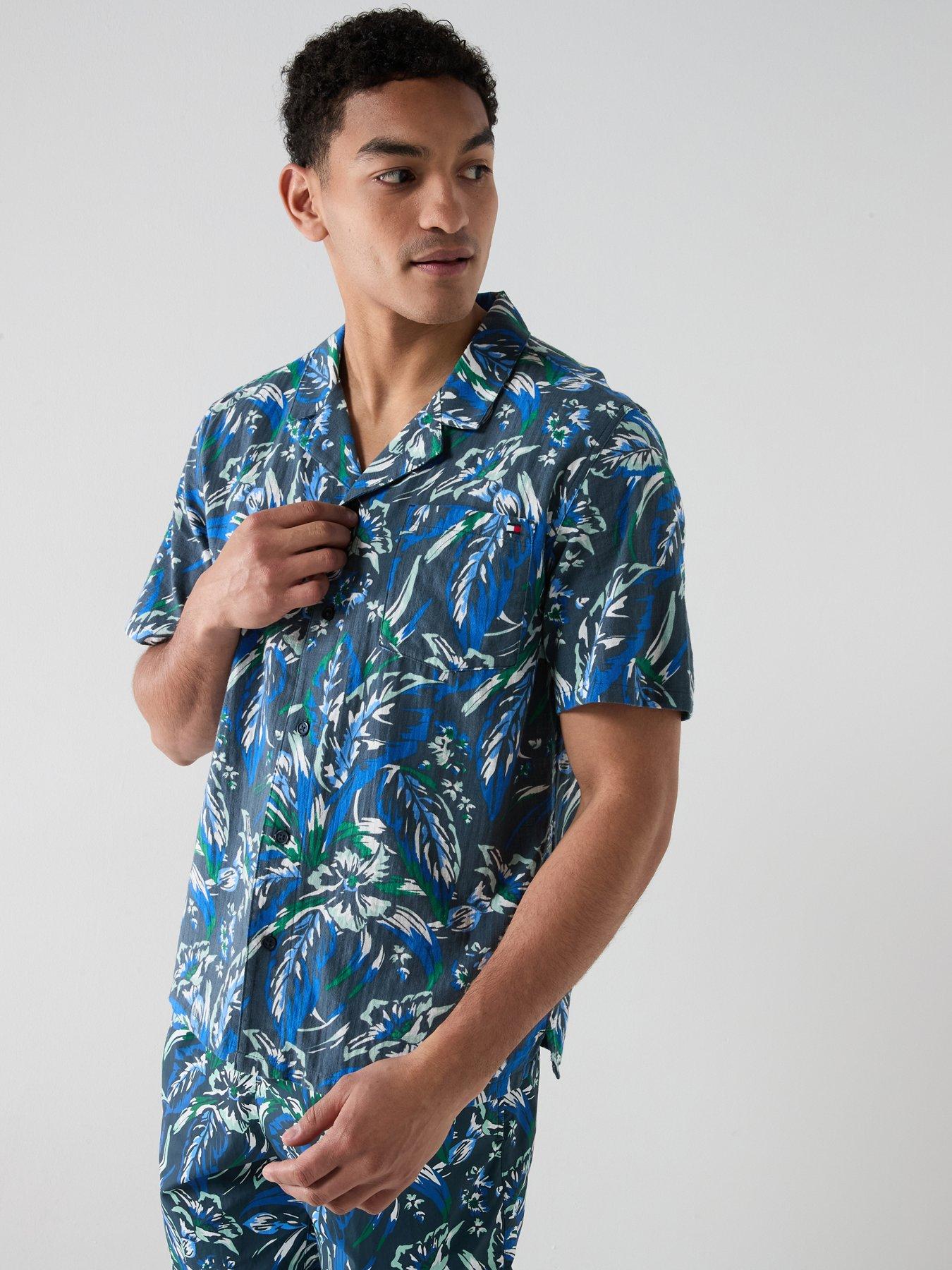 Tommy Hilfiger Floral Print Woven Bowling Shirt Print - Navy