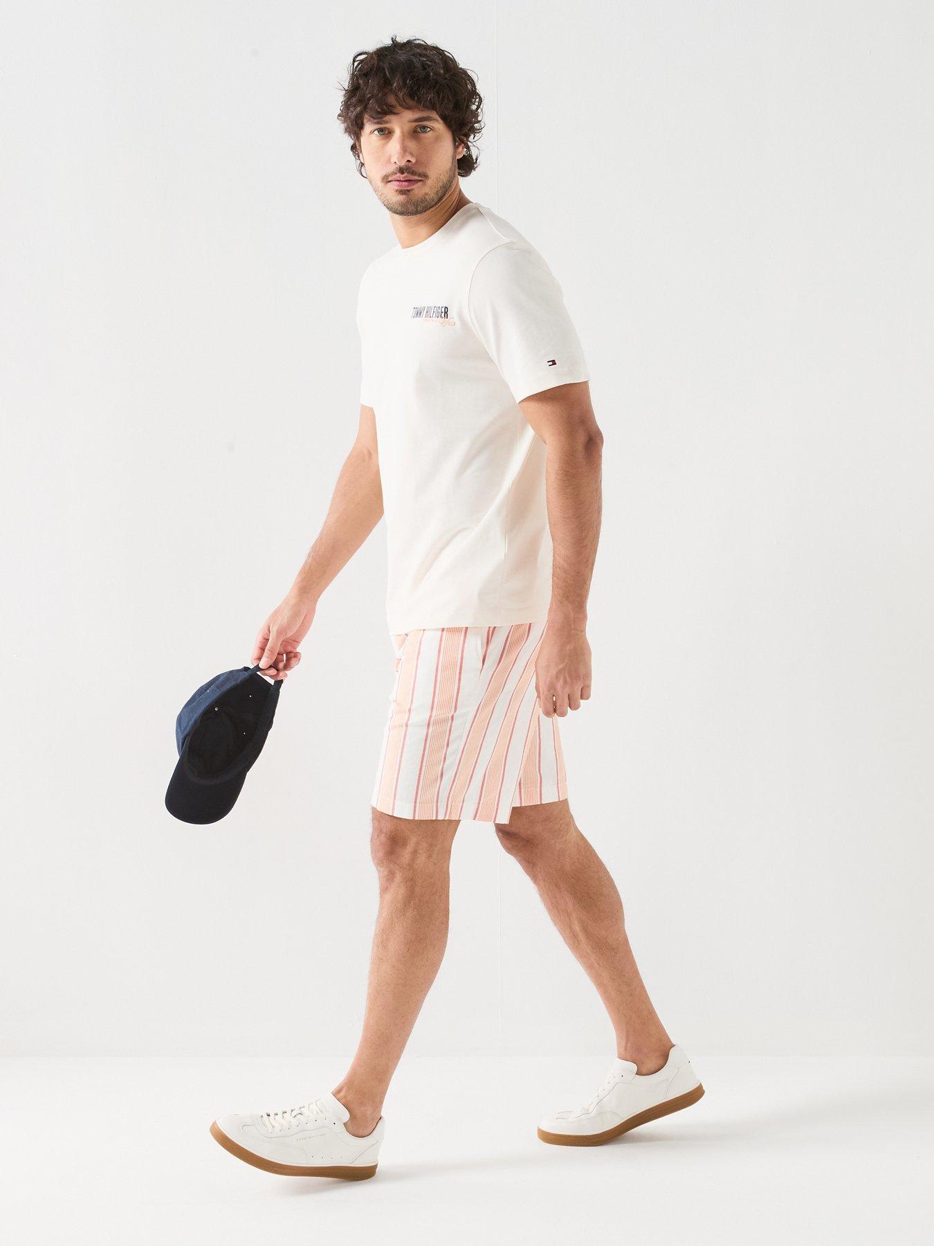 Image 3 of 6 of Tommy Hilfiger Pastel Stripe Shorts - Orange