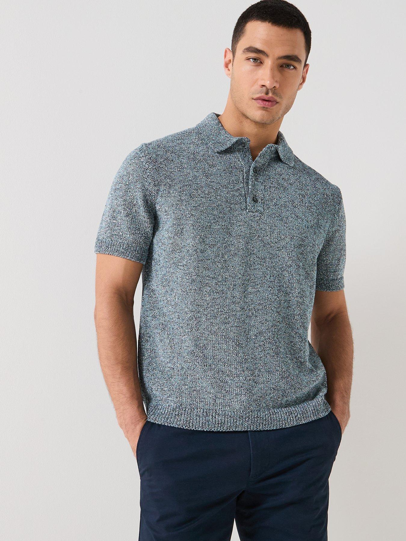 Tommy Hilfiger New York Collection Open Collar Mouline Short Sleeve Polo Shirt - Blue