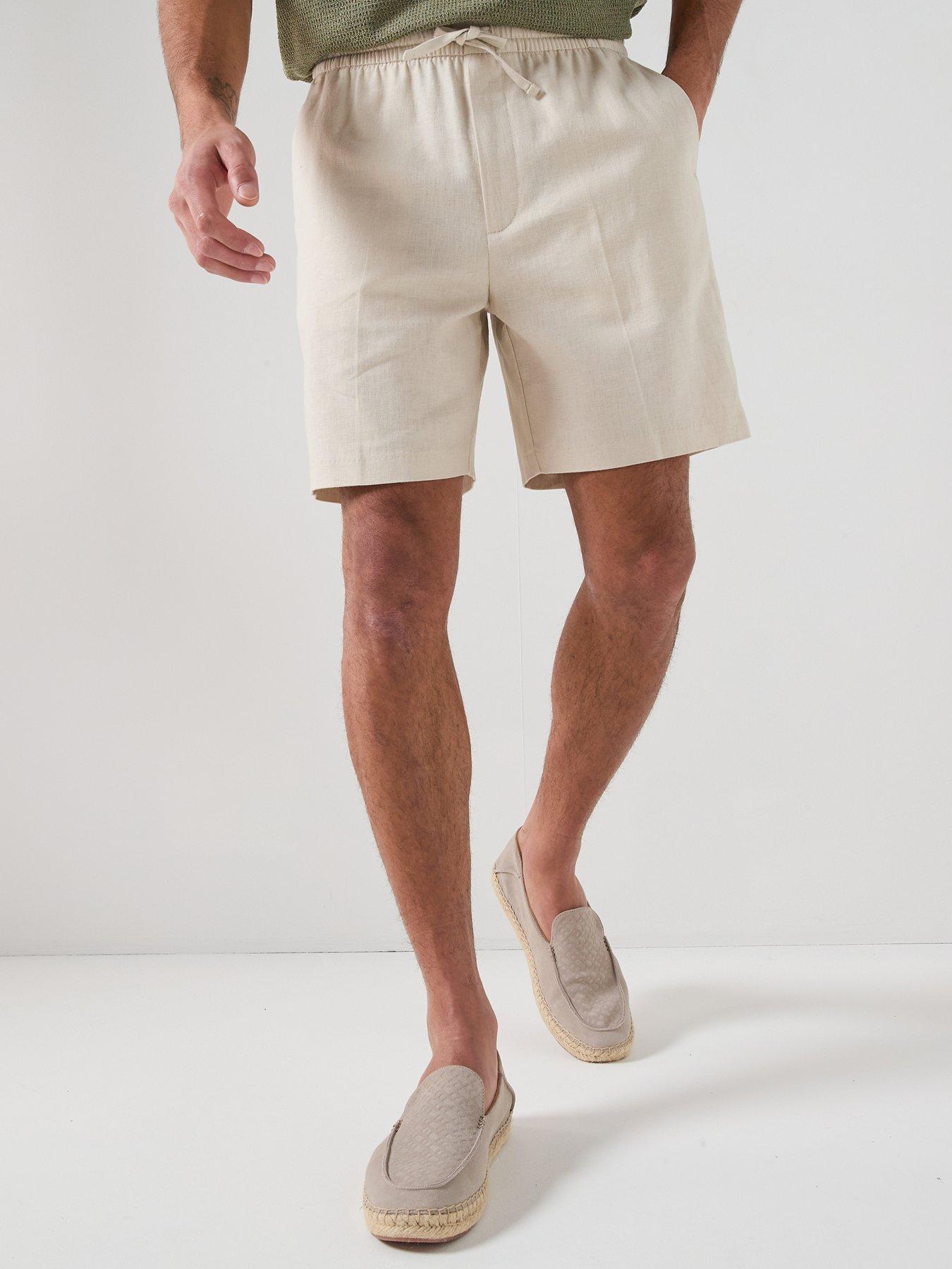 calvin-klein-straight-fit-linen-shorts-beige
