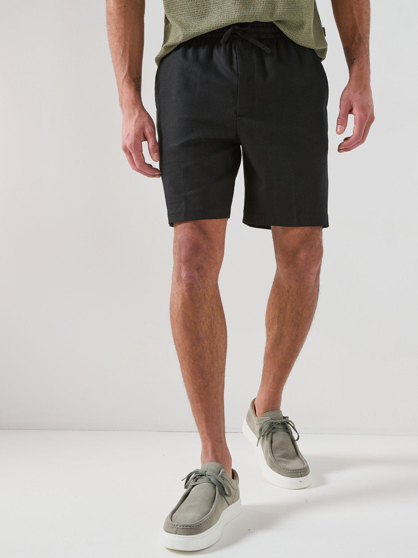 calvin-klein-straight-fit-linen-shorts-black