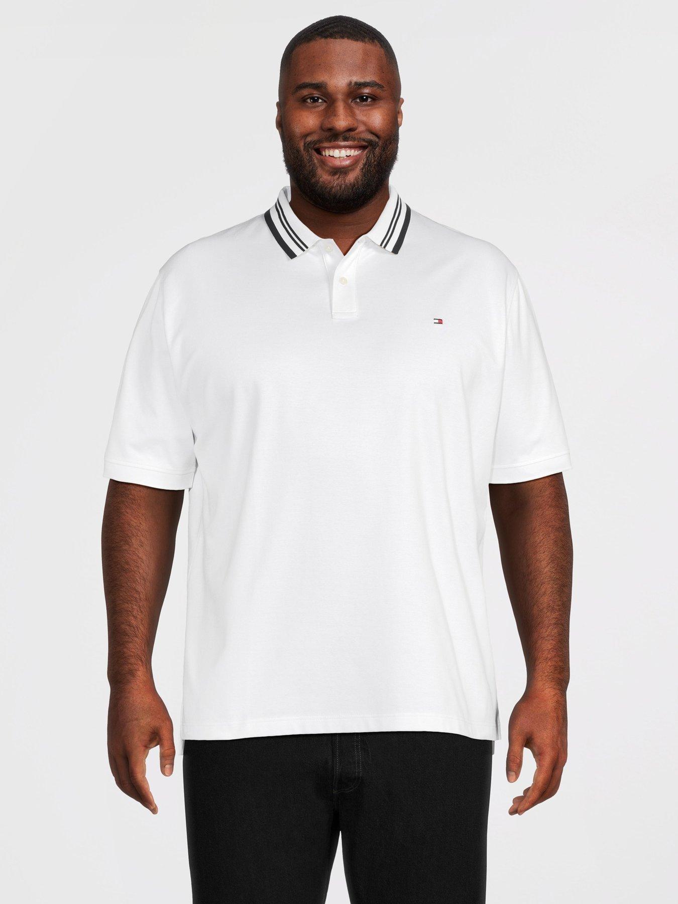 Tommy Hilfiger Big  &  Tall Mercerised Jacquard Collar Polo Shirt - White