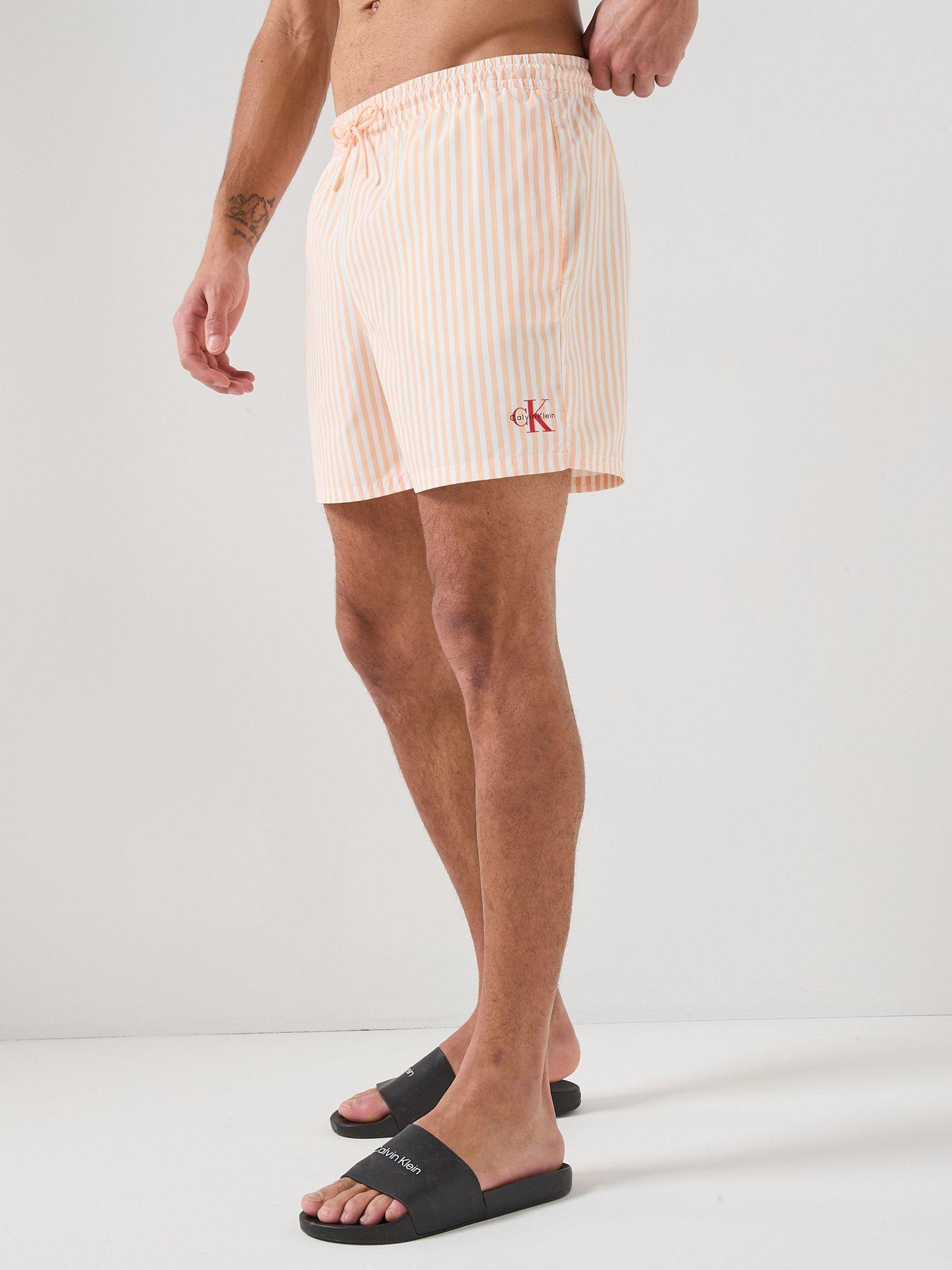 Calvin Klein Graphic Mono Logo Striped Medium Swim Shorts - Orange