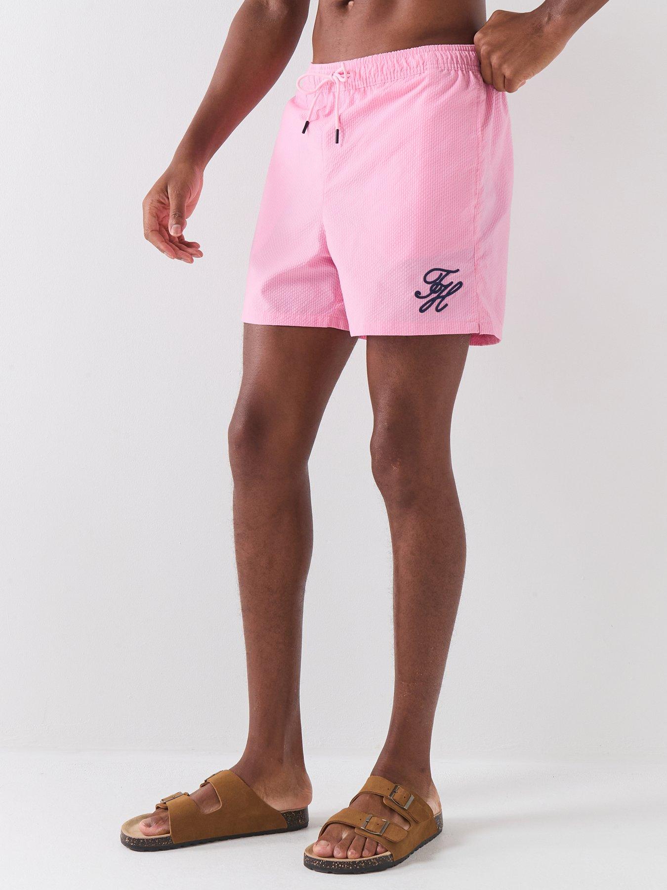 Image 1 of 6 of Tommy Hilfiger Mono Script Ithaca Medium Swim Shorts - Pink