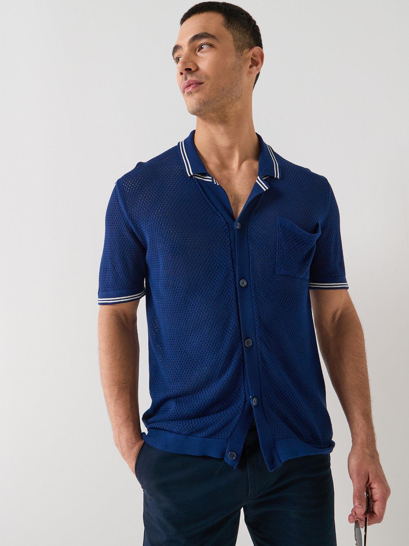 Tommy Hilfiger Frame Open Knitted Short Sleeve Shirt - Navy