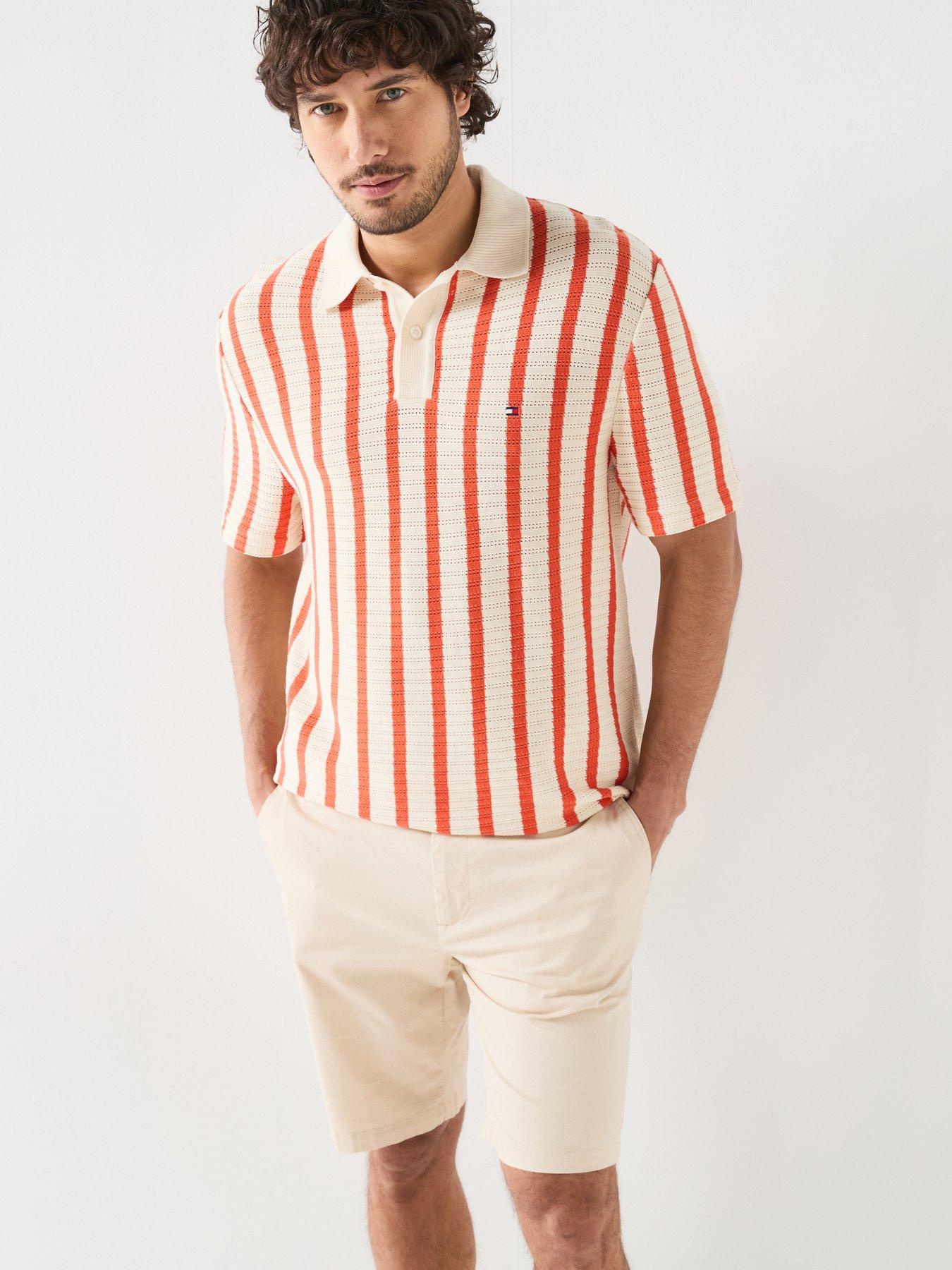 Tommy Hilfiger Striped Relaxed Fit Knitted Polo Shirt - Beige