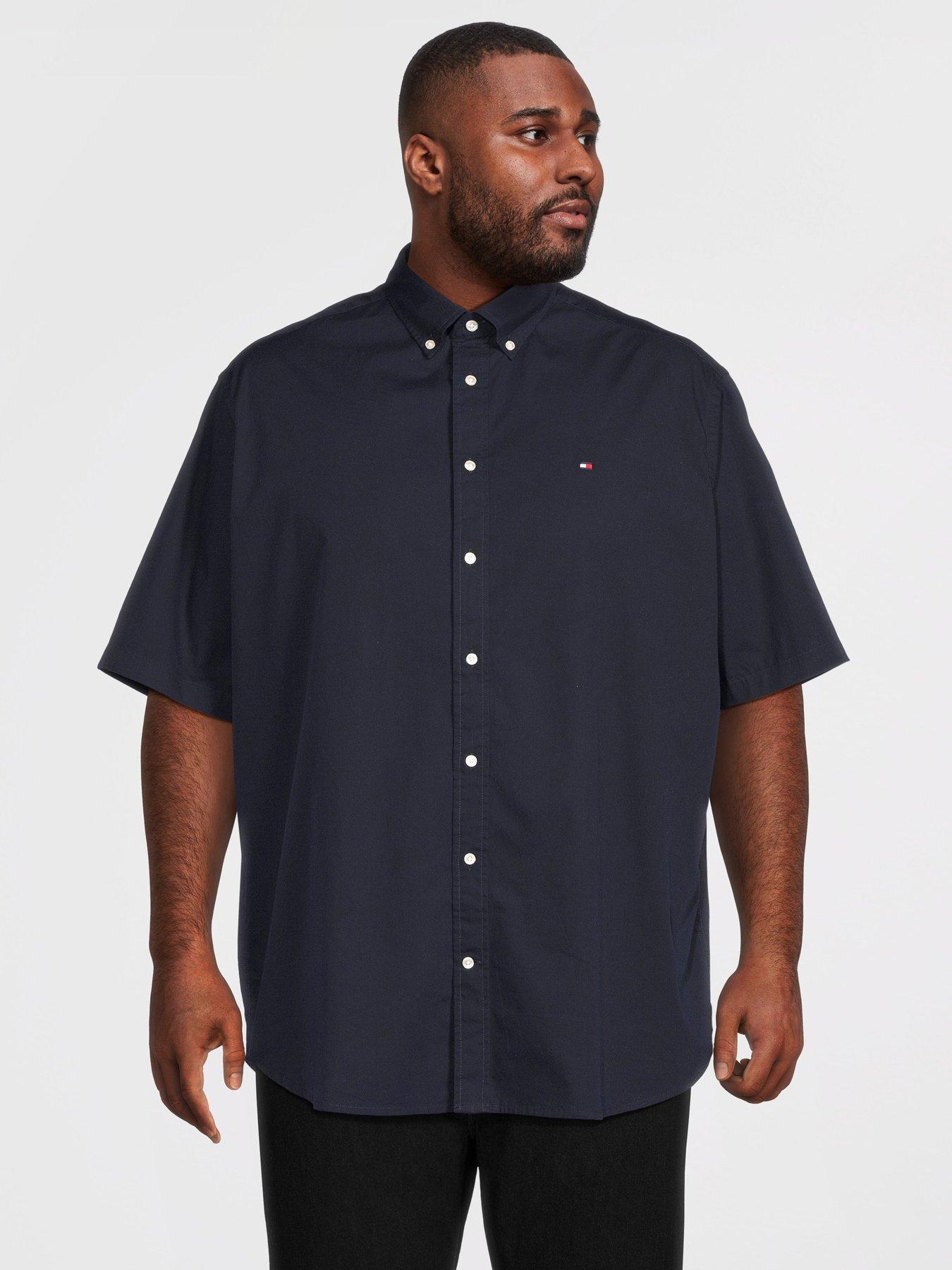 Tommy Hilfiger Big  &  Tall Flex Poplin Regular Fit Short Sleeve Shirt - Navy
