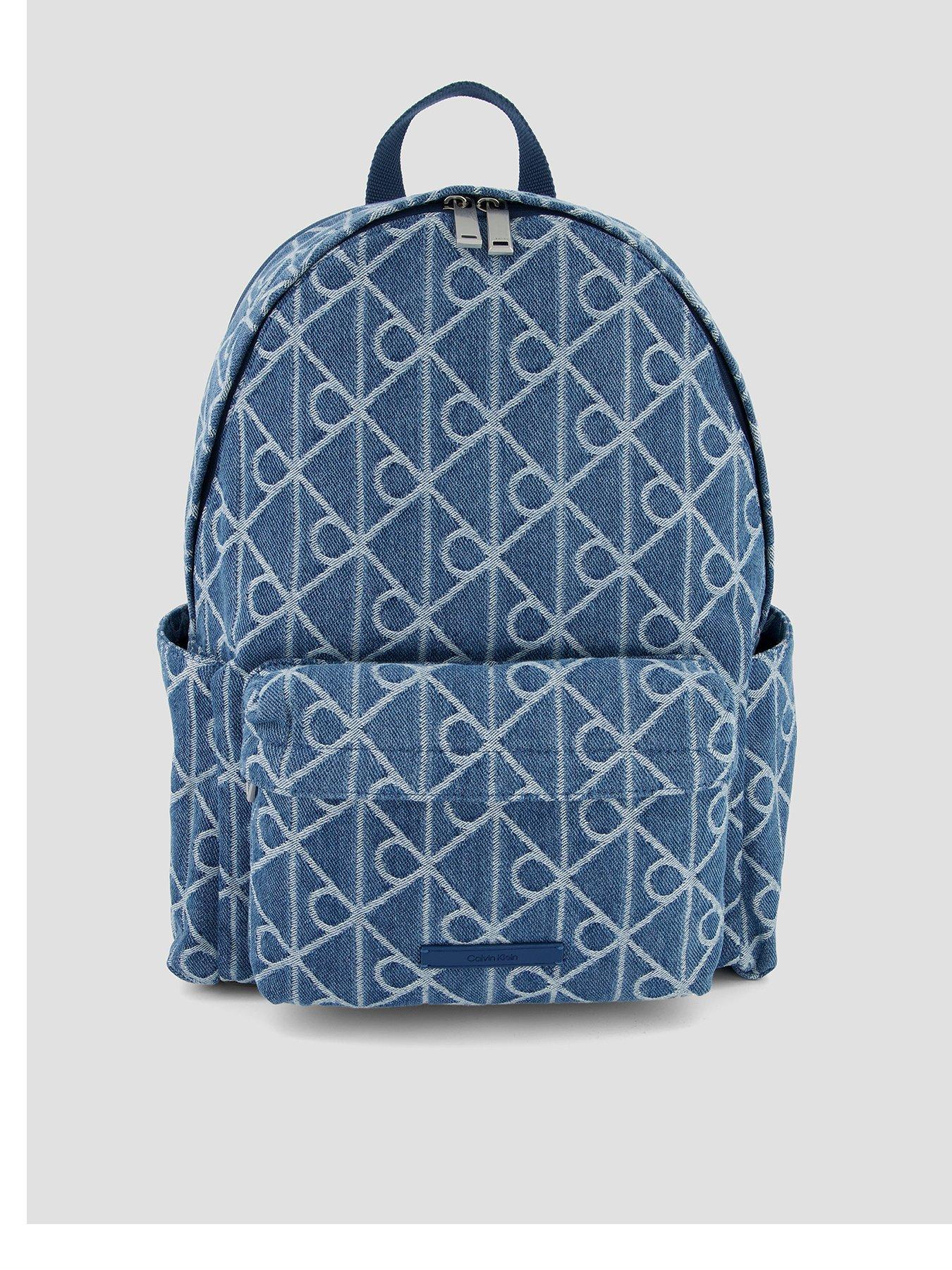Calvin Klein Emblem Allover Print Denim Round Backpack - Blue