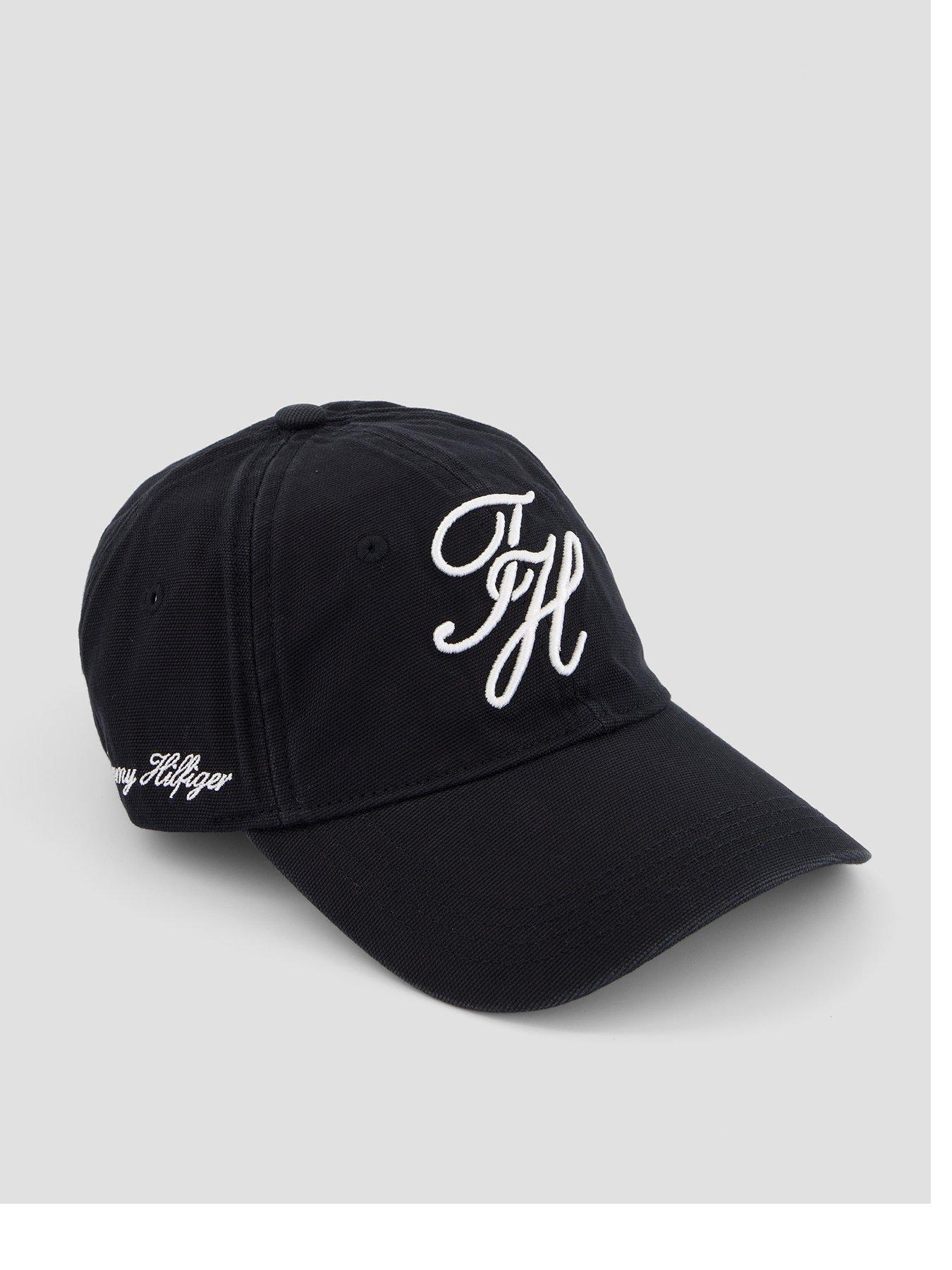 front image of tommy-hilfiger-th-script-soft-6-panel-cap-black