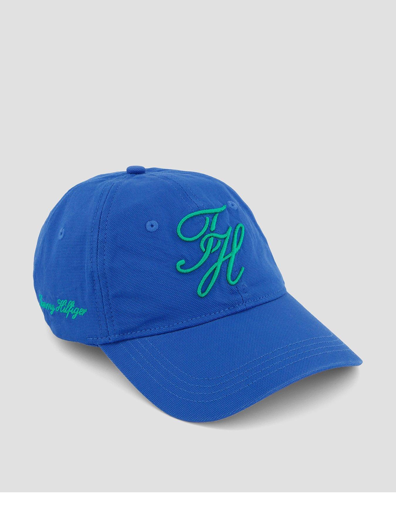 front image of tommy-hilfiger-th-script-soft-6-panel-cap-bright-blue