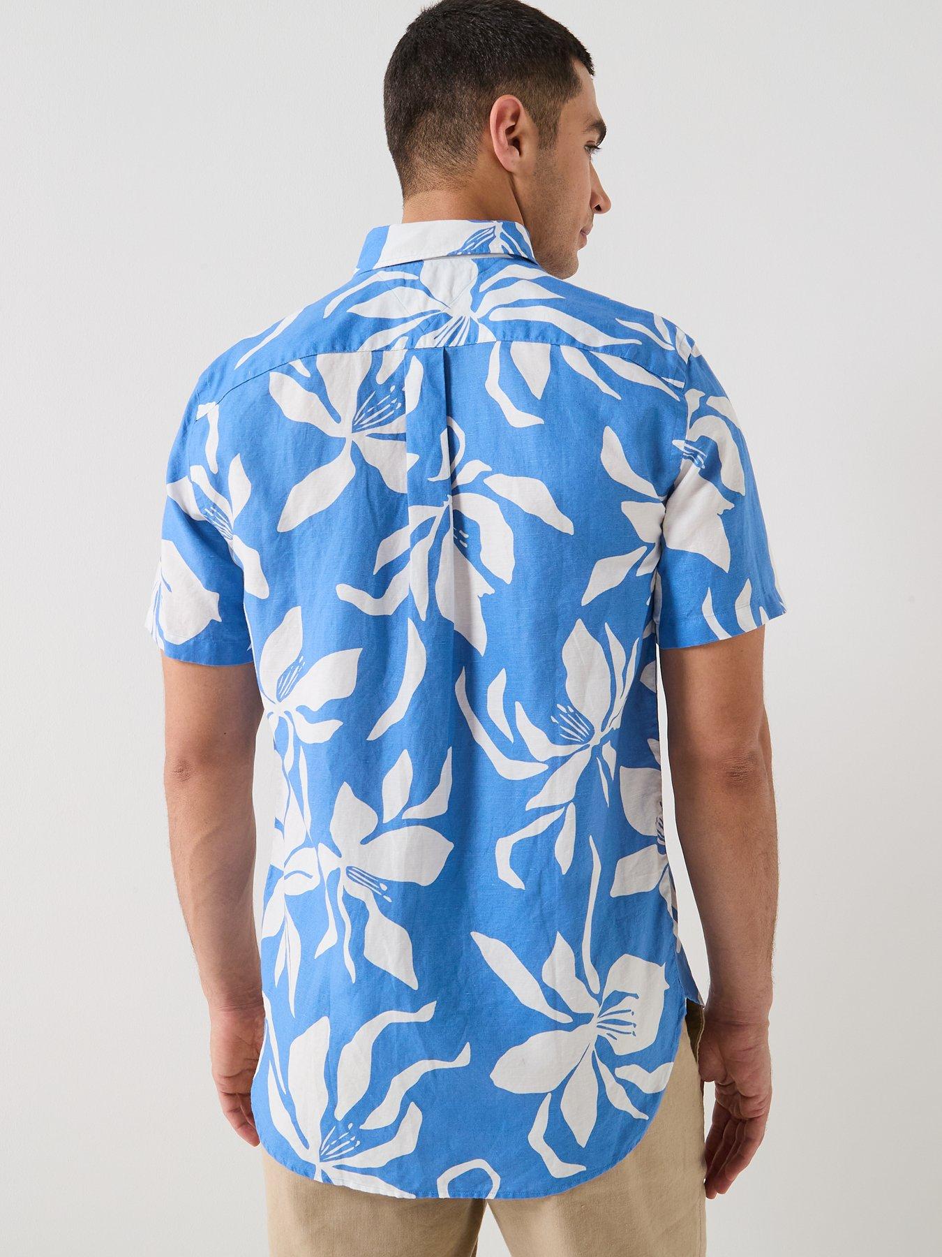 Image 2 of 5 of Tommy Hilfiger Flower Print Linen Blend Shirt - Blue