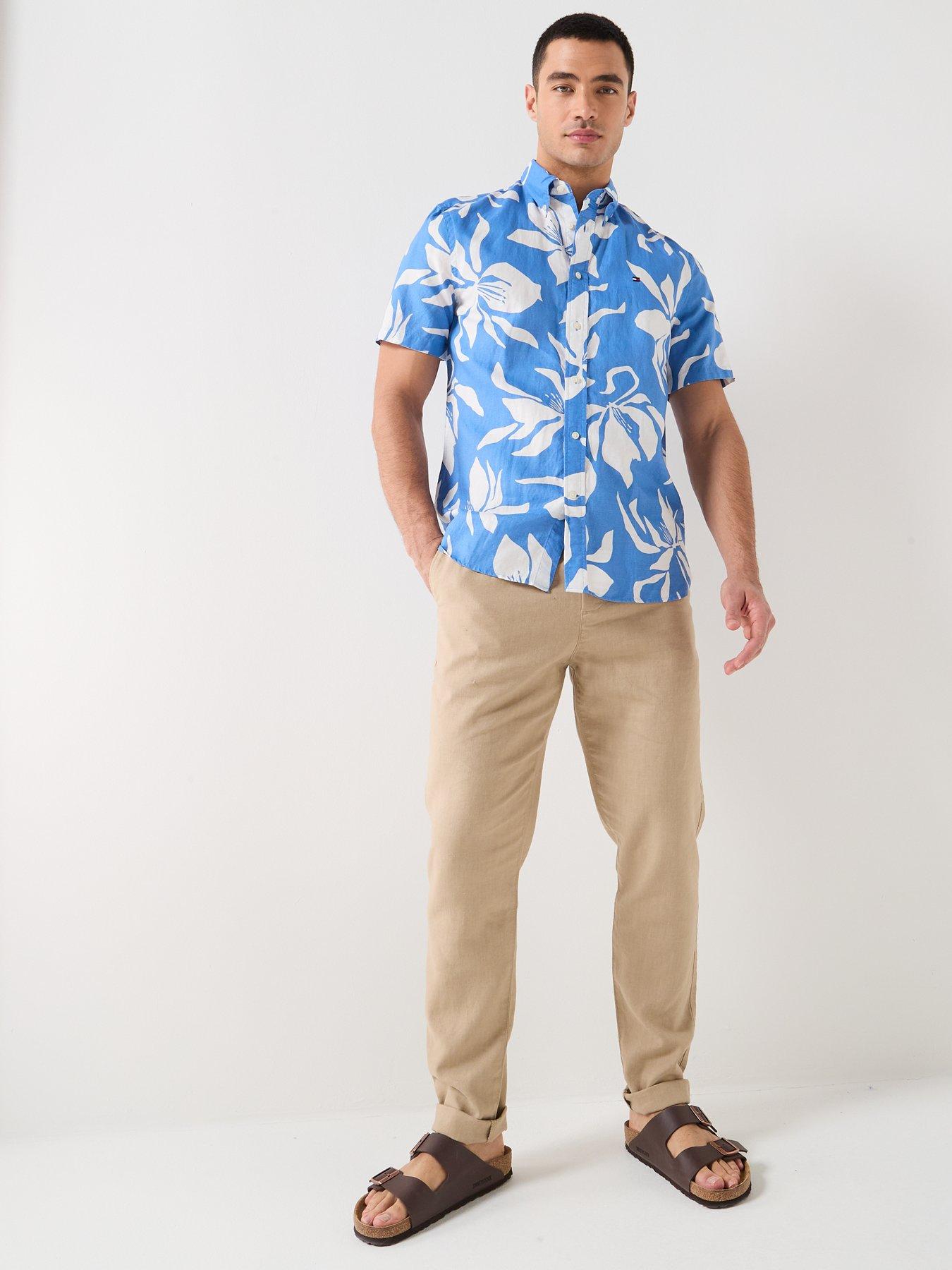 Image 3 of 5 of Tommy Hilfiger Flower Print Linen Blend Shirt - Blue