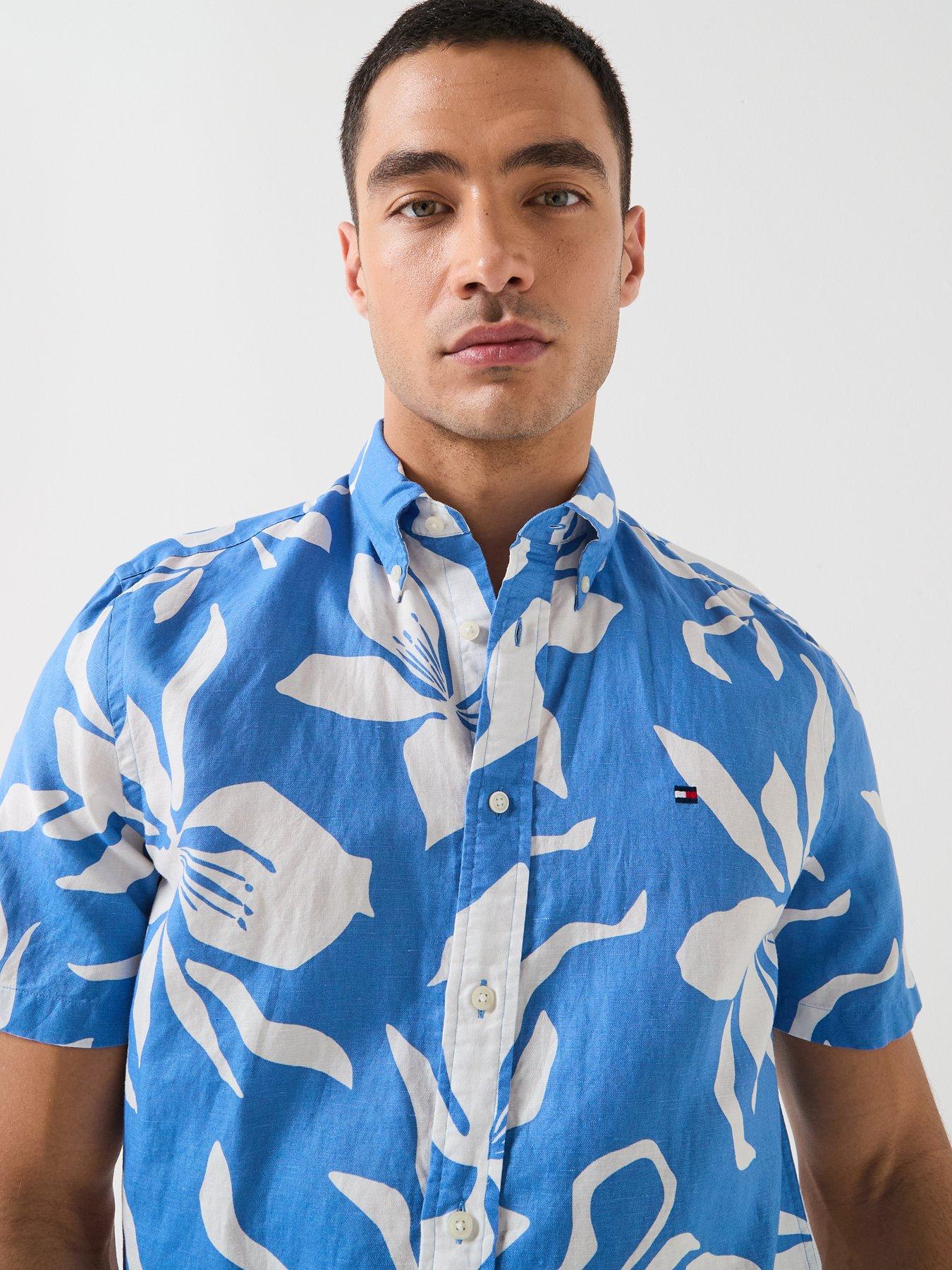 Image 5 of 5 of Tommy Hilfiger Flower Print Linen Blend Shirt - Blue