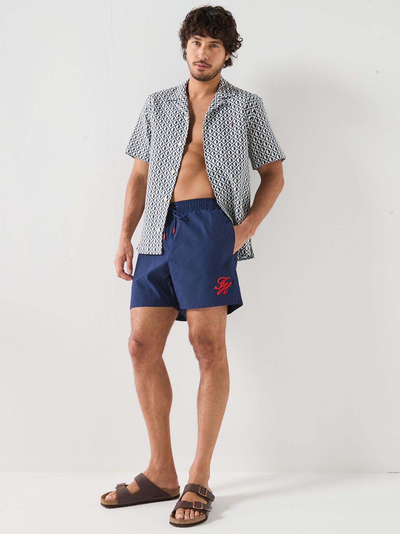 Image 3 of 6 of Tommy Hilfiger Mono Script Ithaca Medium Swim Shorts - Navy