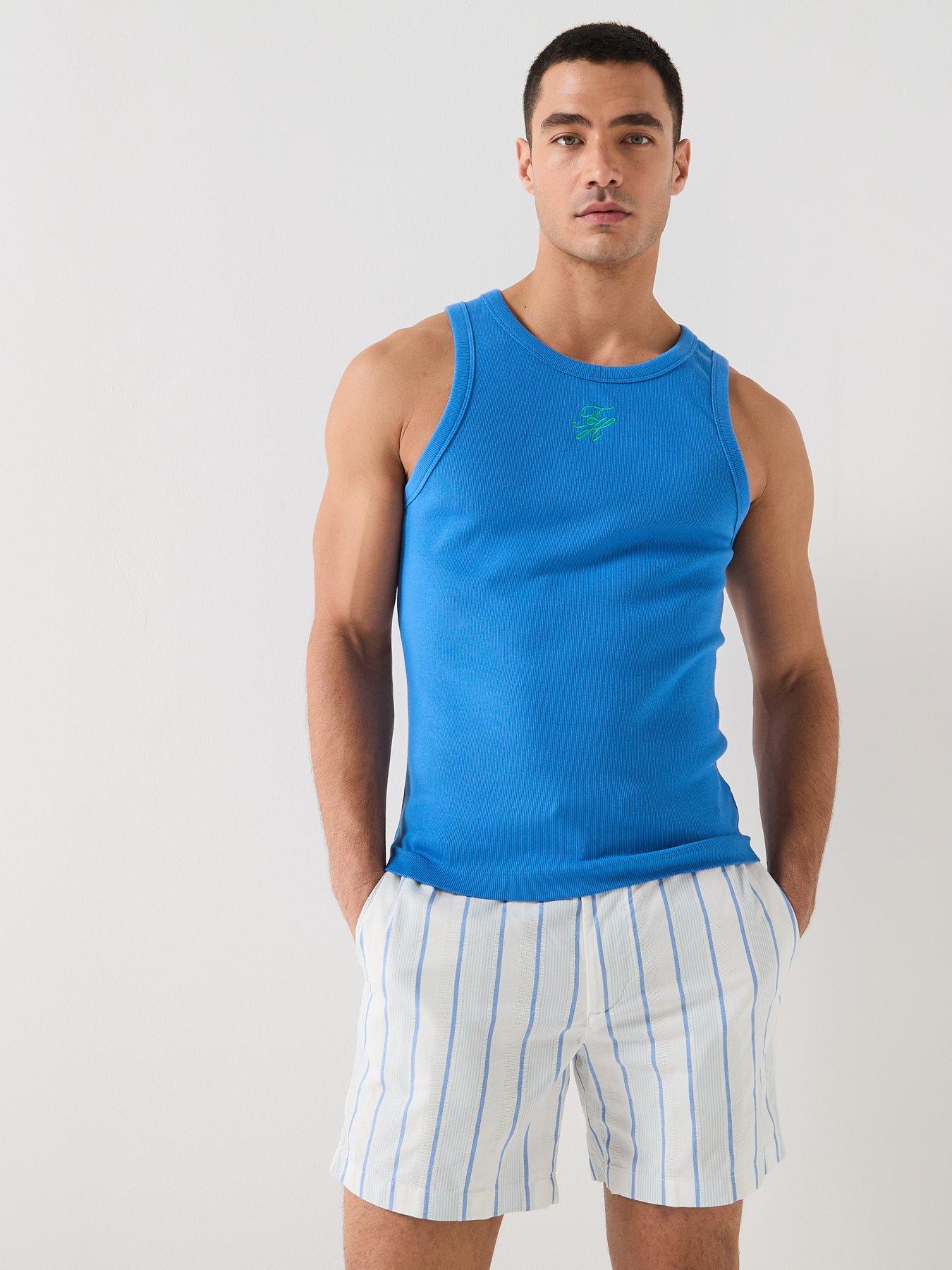 Image 1 of 5 of Tommy Hilfiger Mono Script Logo Rib Vest - Blue