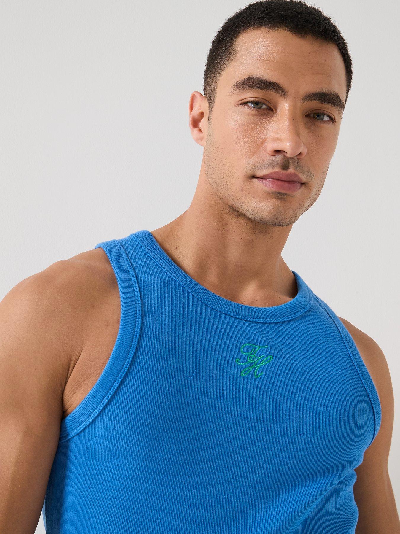 Image 4 of 5 of Tommy Hilfiger Mono Script Logo Rib Vest - Blue