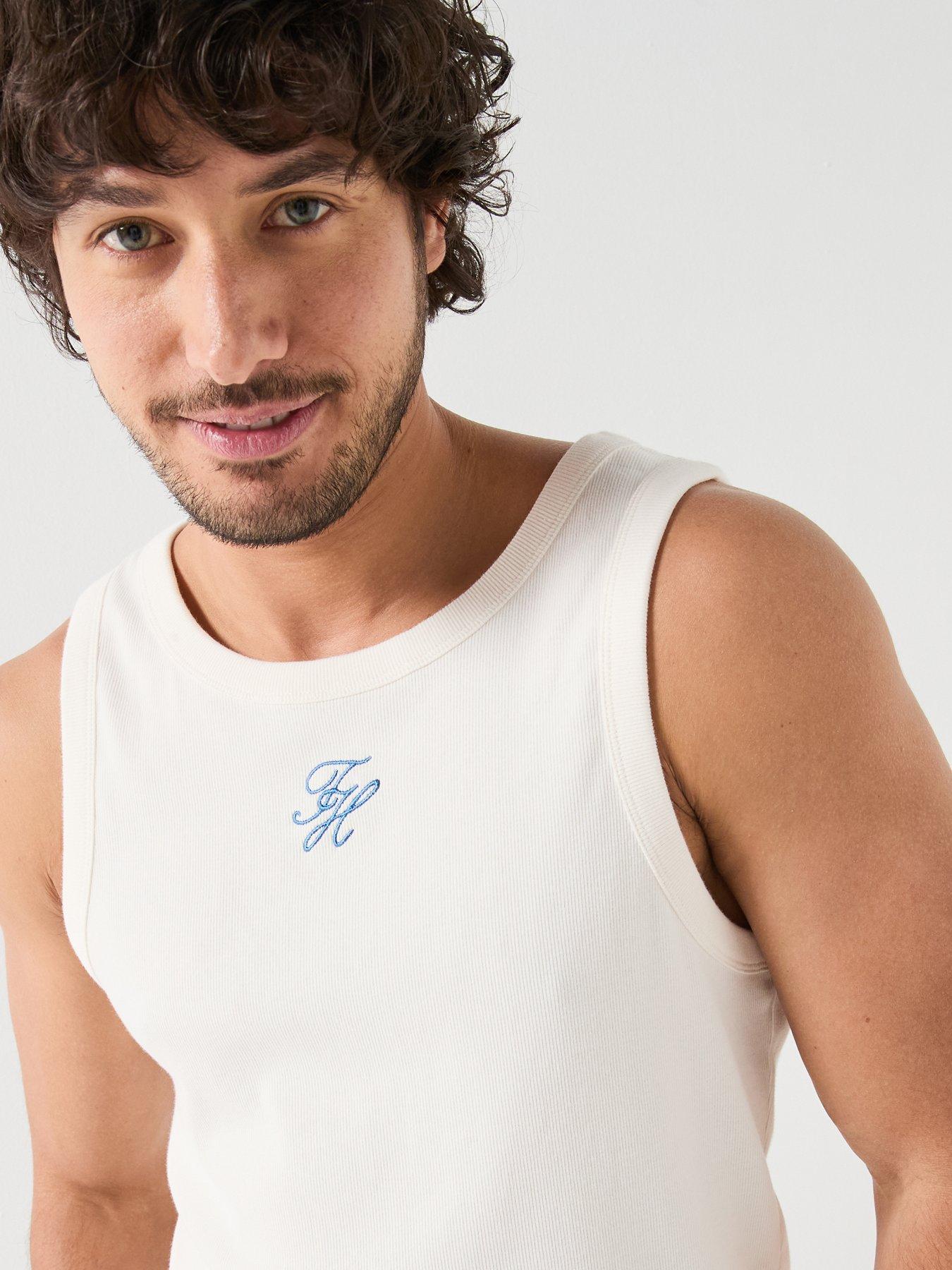 Image 4 of 6 of Tommy Hilfiger Mono Script Logo Rib Vest - Off White