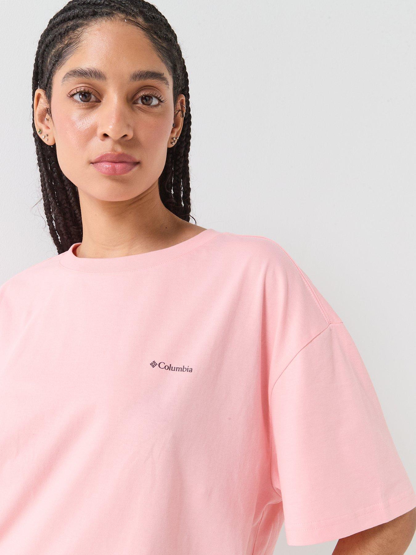 Image 5 of 6 of Columbia Womens Rolling Bend Graphic Oversized T-Shirt - Pink