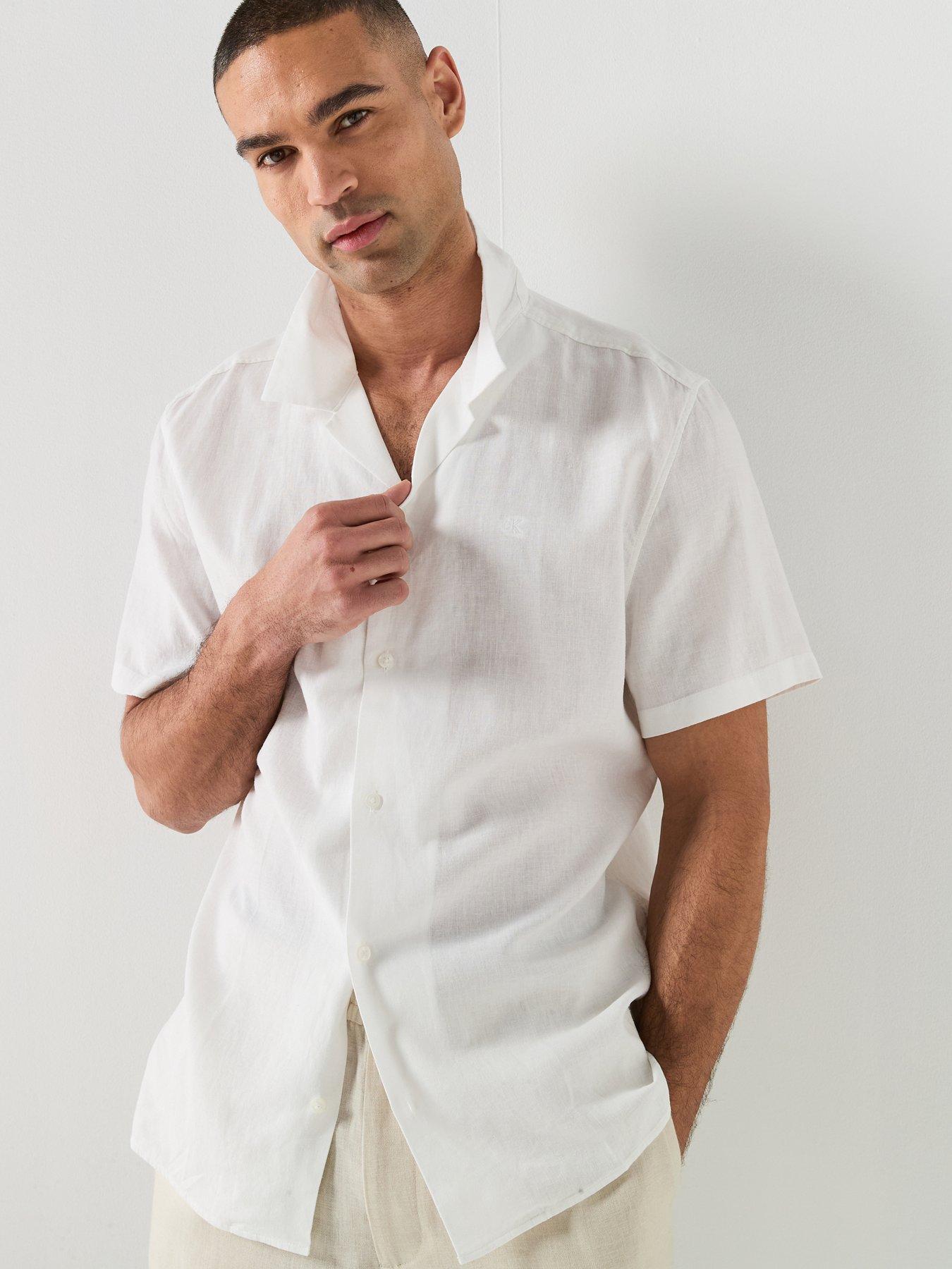 Calvin Klein Calvin Klein Camp Collar Linen Short Sleeve Shirt - White