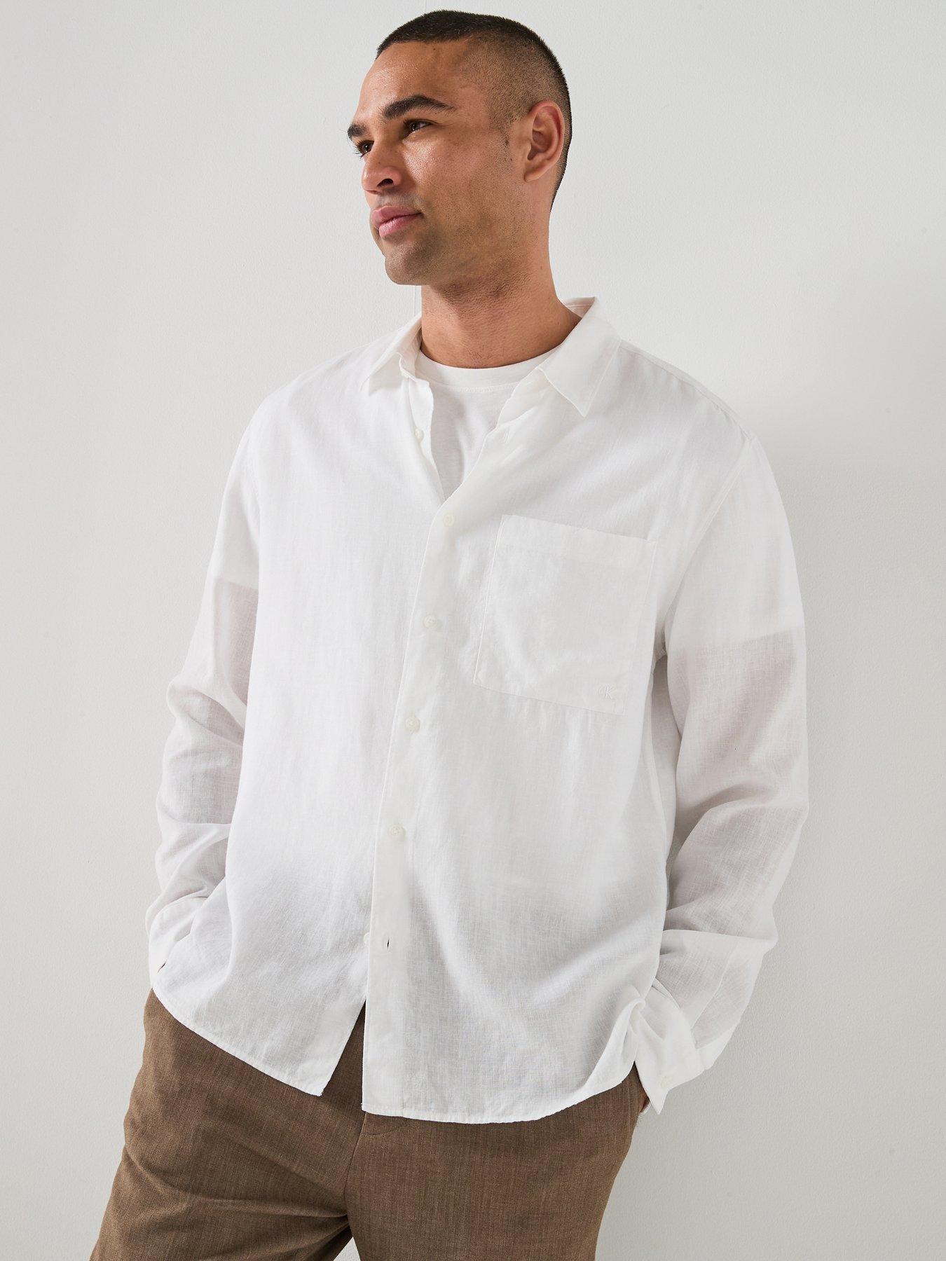 Calvin Klein Classic Linen Shirt - Plain White