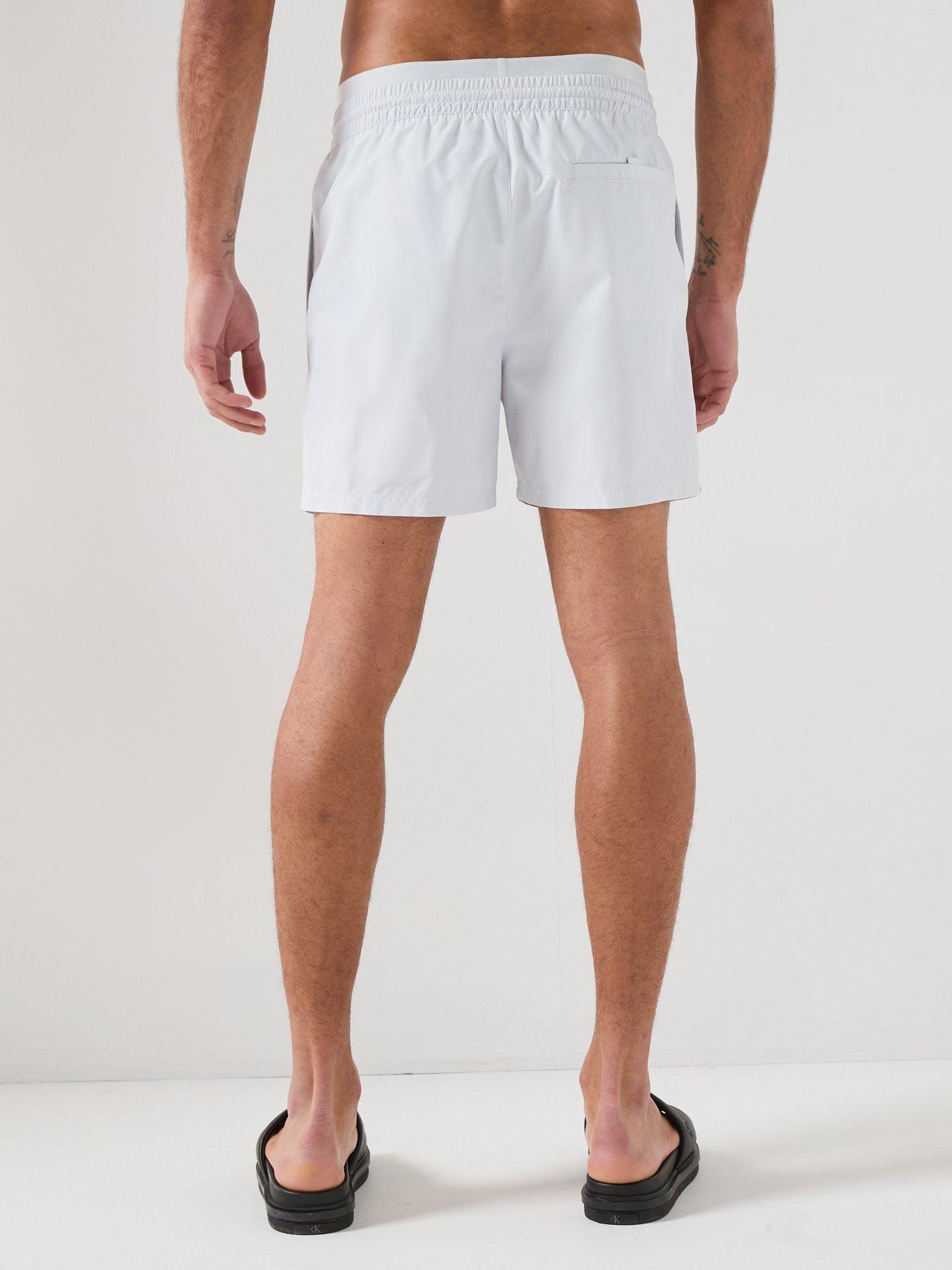 Image 2 of 6 of Calvin Klein Essential Double Waistband Medium Swim Shorts - Light Grey