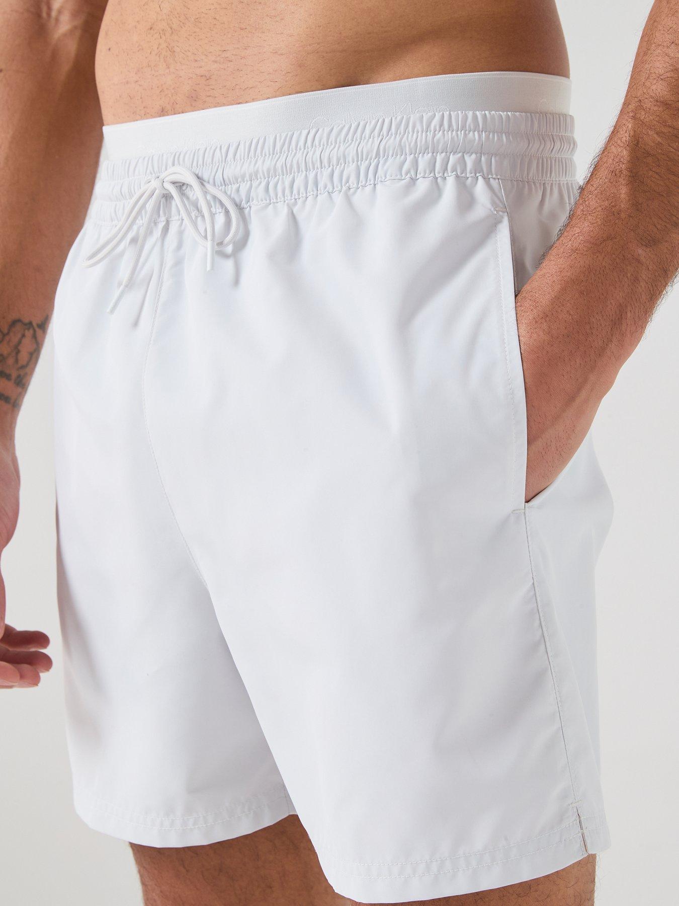 Image 4 of 6 of Calvin Klein Essential Double Waistband Medium Swim Shorts - Light Grey