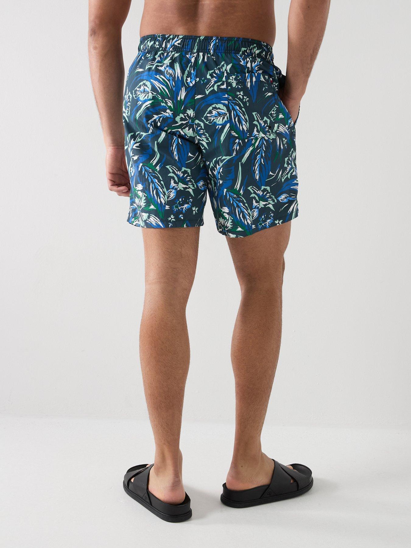 Image 2 of 6 of Tommy Hilfiger Floral Print Long Swim Shorts - Navy