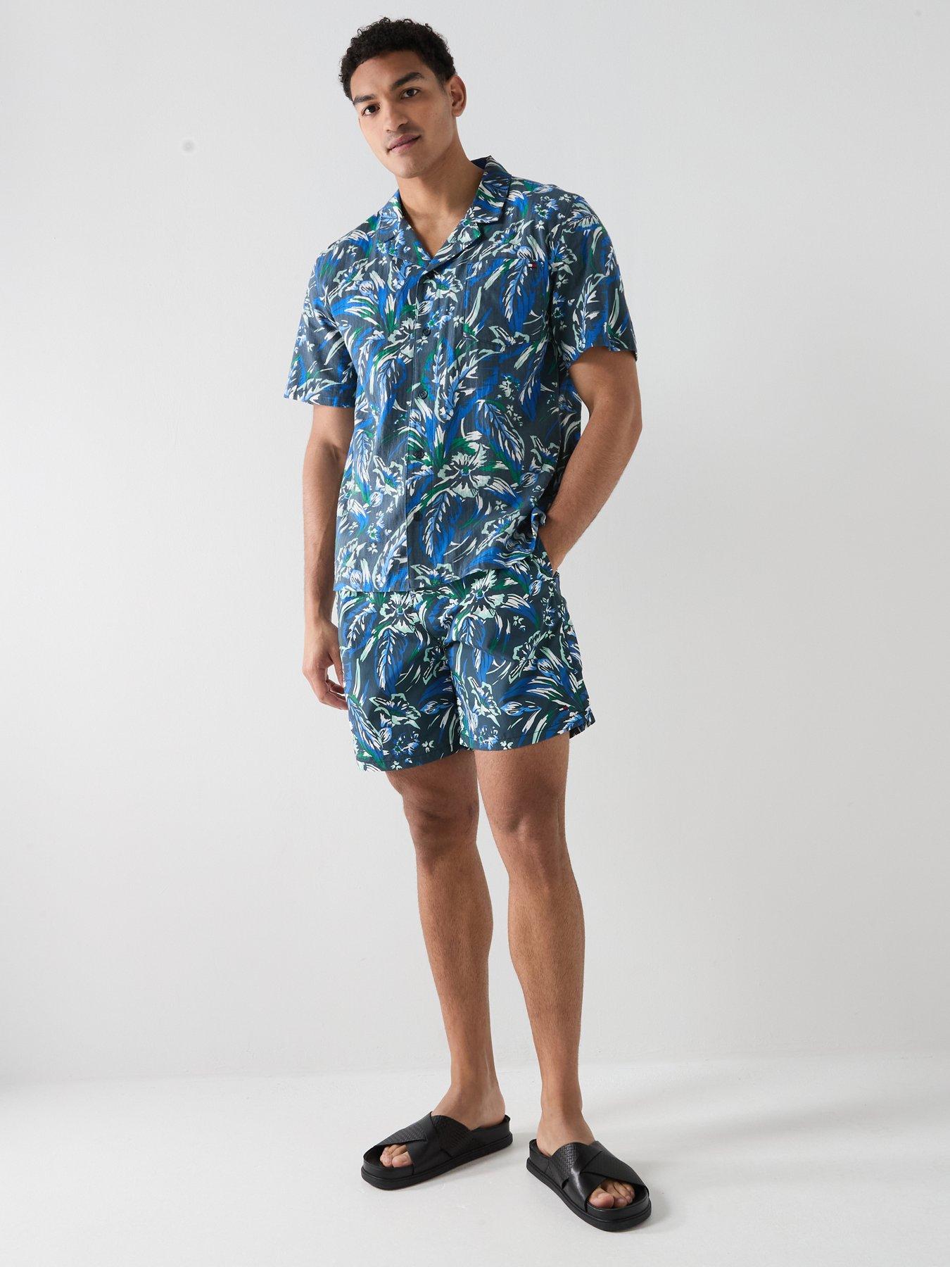 Image 3 of 6 of Tommy Hilfiger Floral Print Long Swim Shorts - Navy