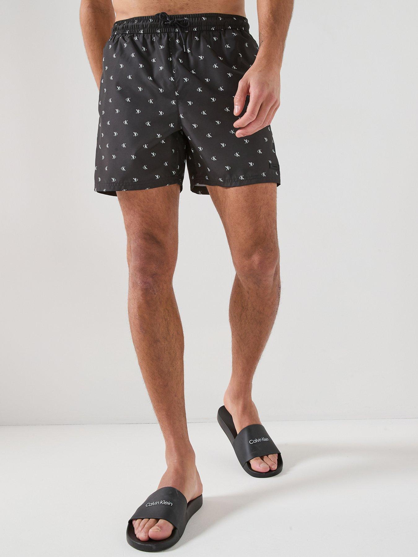 Image 1 of 6 of Calvin Klein Essenital All Over Logo Medium Swim Shorts - Black
