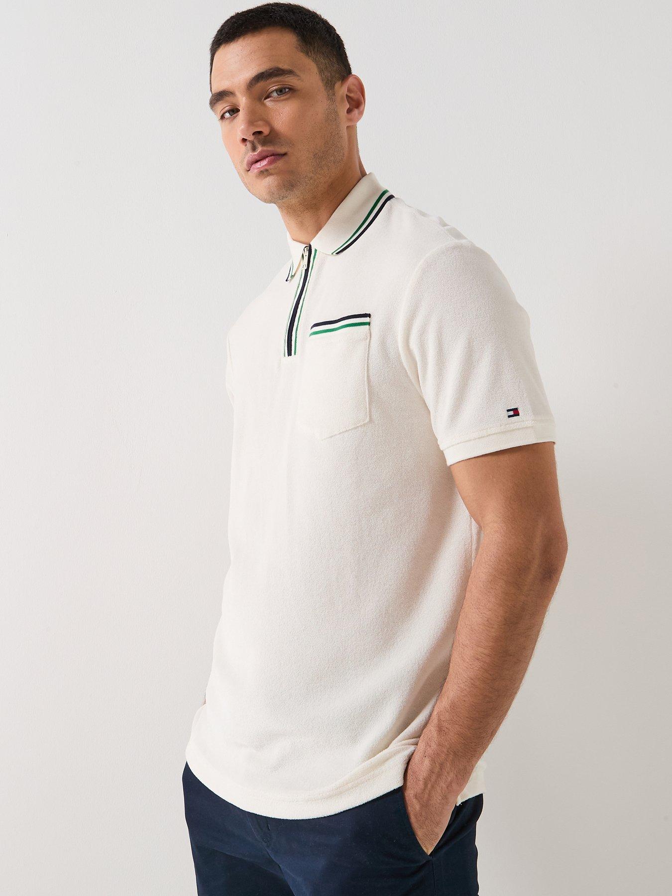 Tommy Hilfiger Retro Tipping Towelling Zip Polo Shirt - Off White