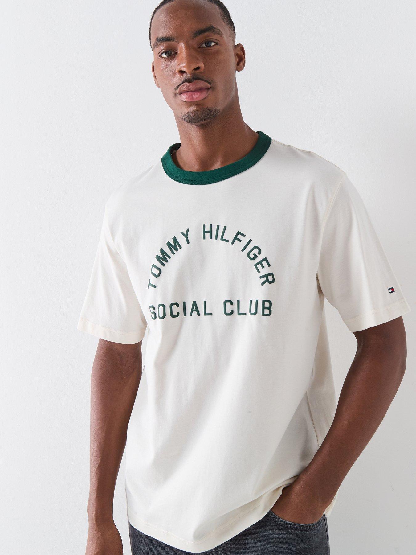 Image 1 of 4 of Tommy Hilfiger Country Club Arch Logo Ringer T-Shirt - Off White