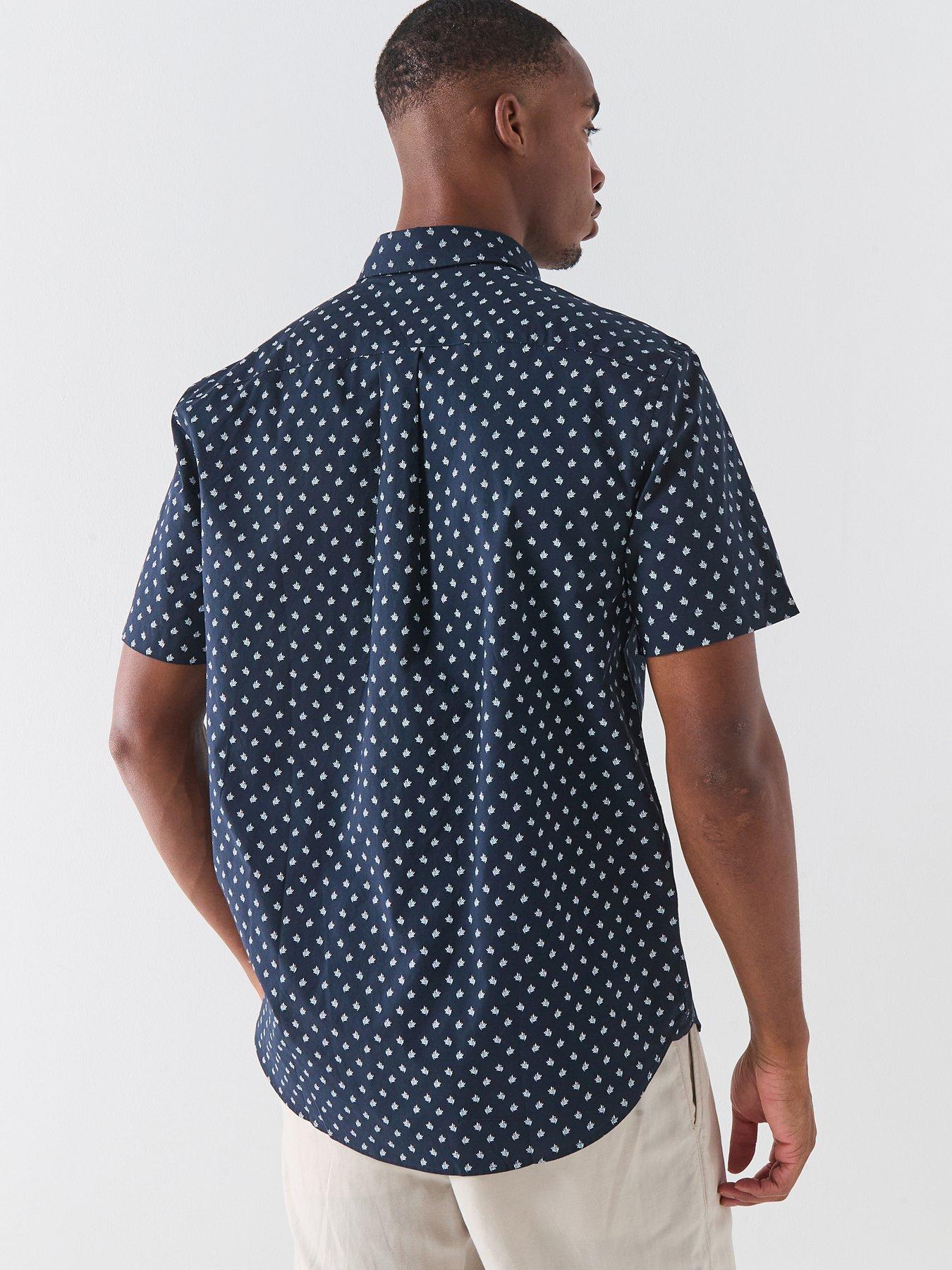 stillFront image of tommy-hilfiger-micro-pattern-button-down-short-sleeve-shirt-navy