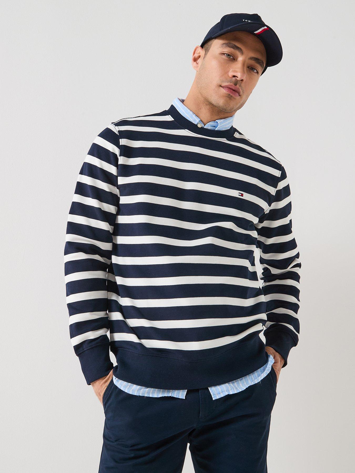 Image 1 of 6 of Tommy Hilfiger Essential Block Stripe Crew Sweatshirt - Navy