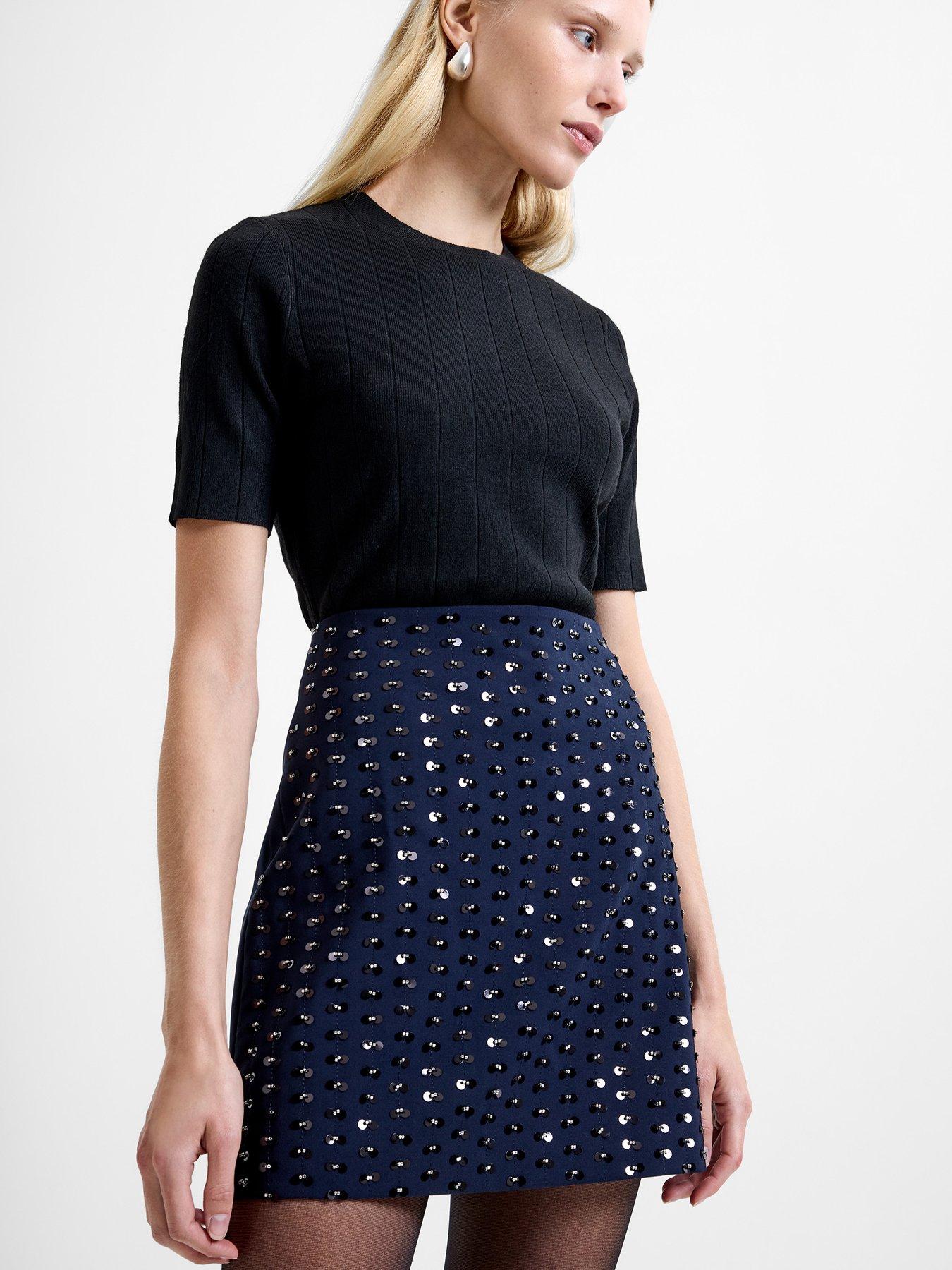 Image 5 of 6 of French Connection Embellished Mini Skirt - Navy