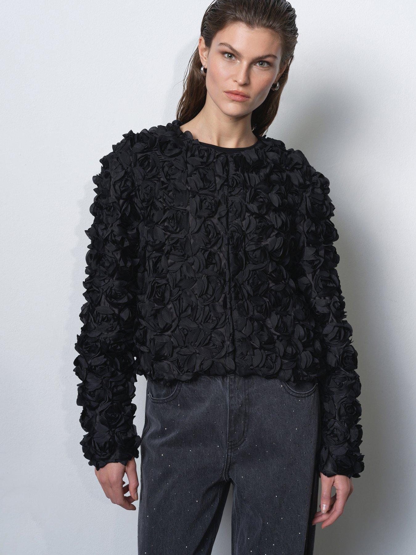 french-connection-floral-textured-short-jacket-black