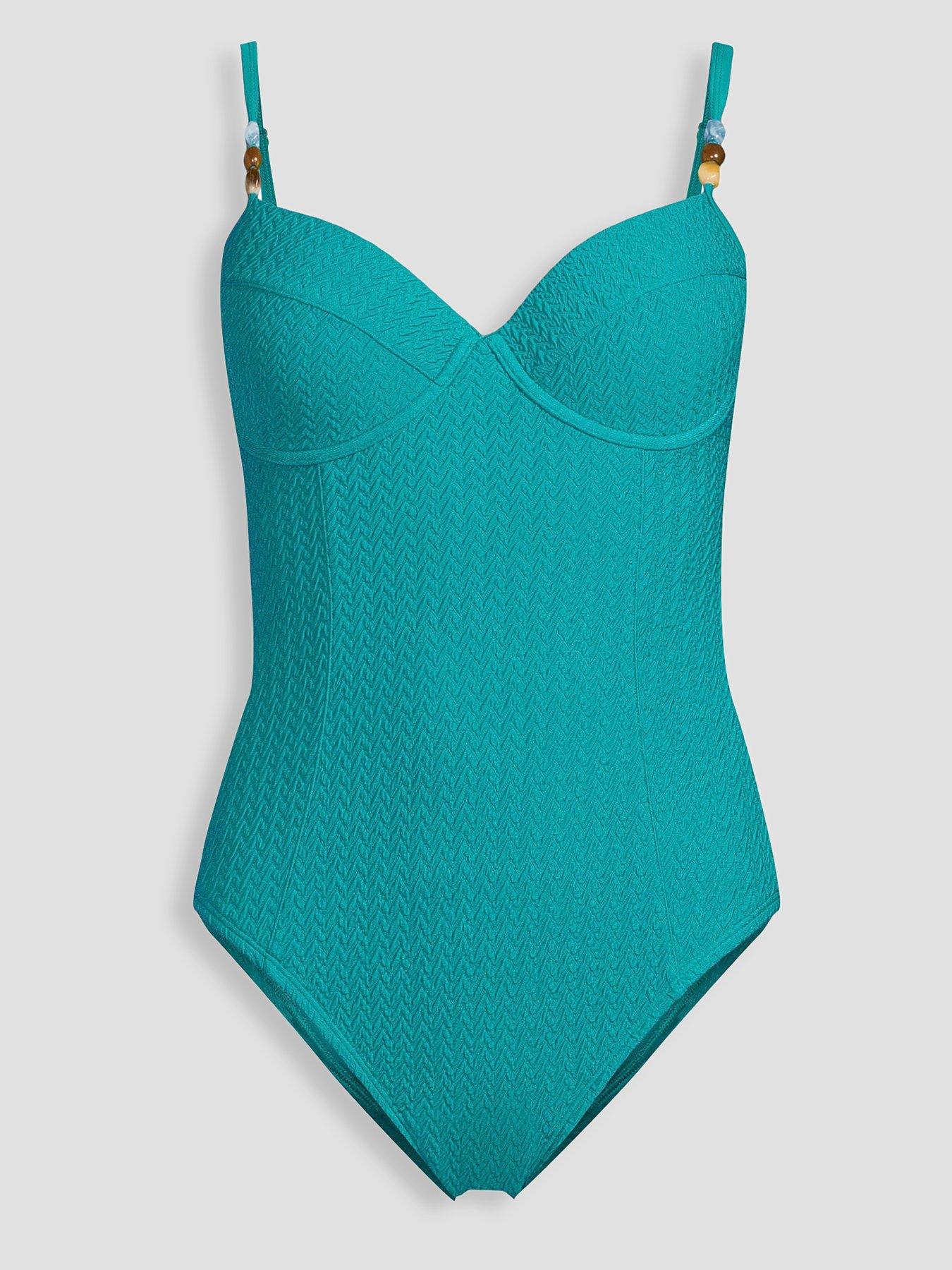 Image 7 of 7 of The Very Collection Textured Beaded Underwired Shaping Swimsuit - Blue