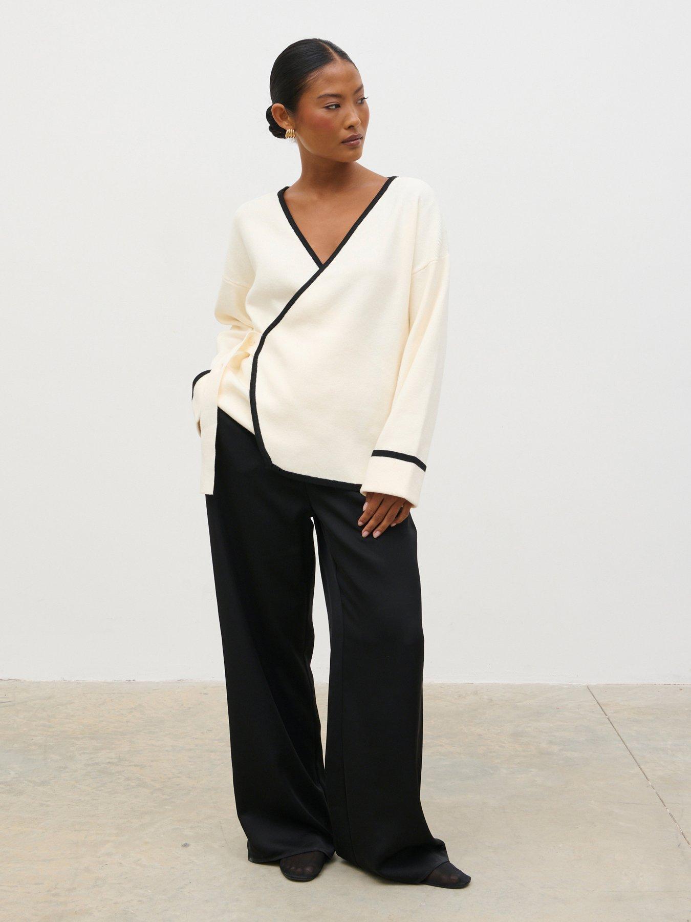 Pretty Lavish Devon Contrast Tipping Knit Cardigan - Cream And Black